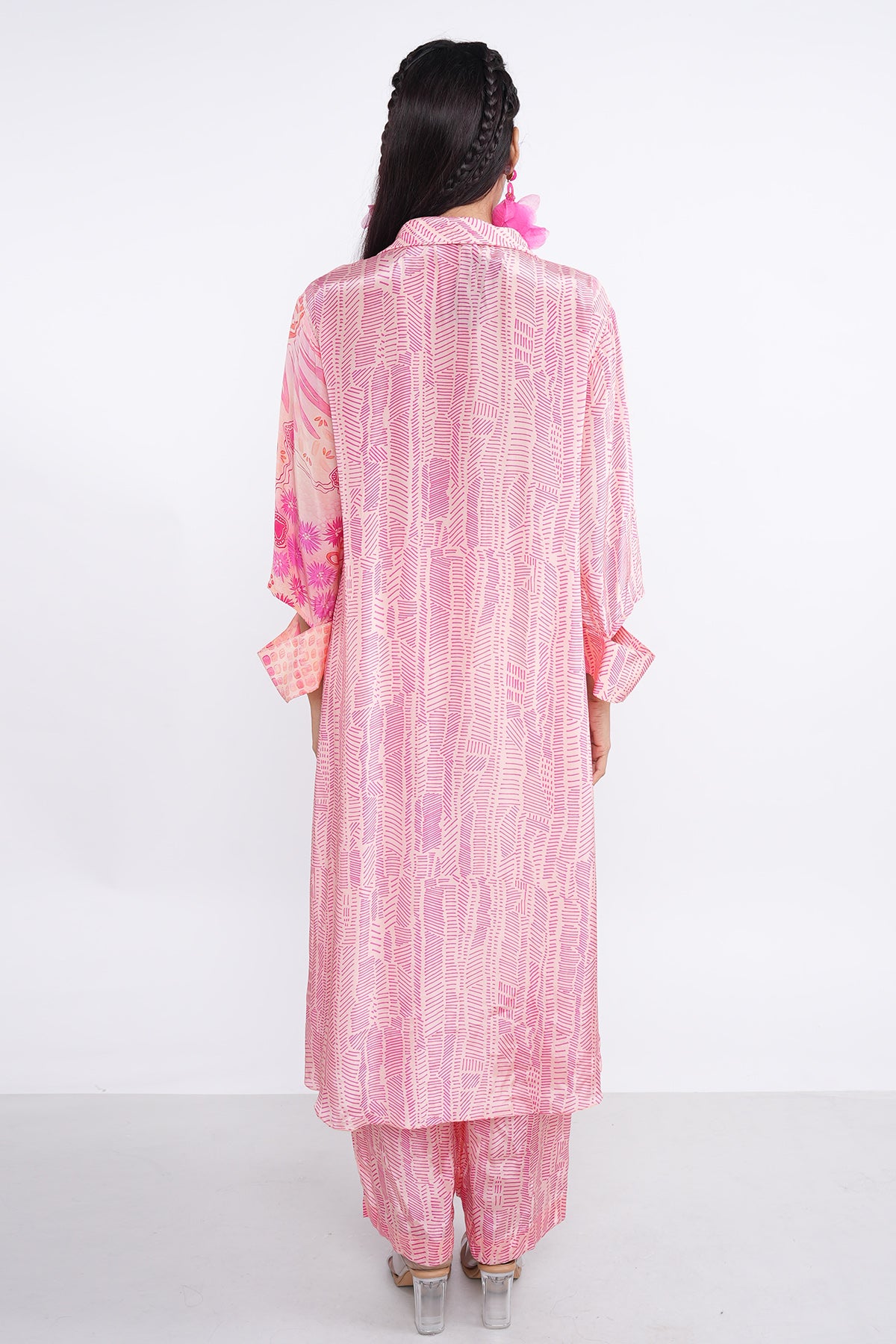 Pink Printed Flared Kurta Set