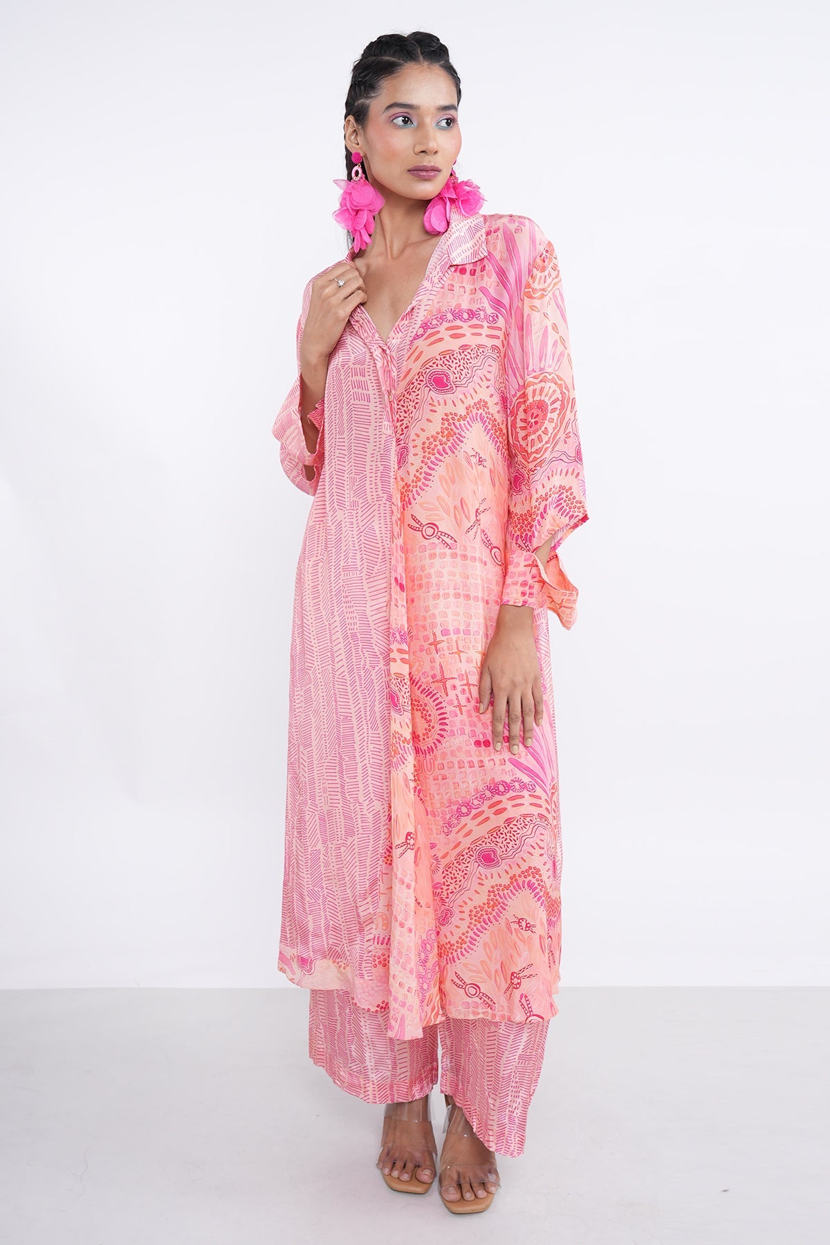 Buy Pink Printed Flared Kurta Set by Demira for women online at ScrollnShops