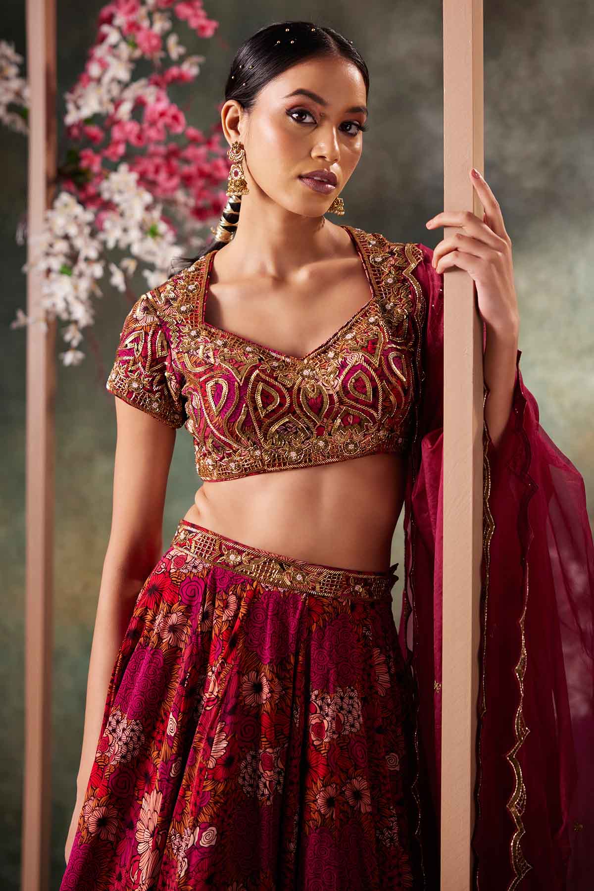 Pink Printed Flared Lehenga Set