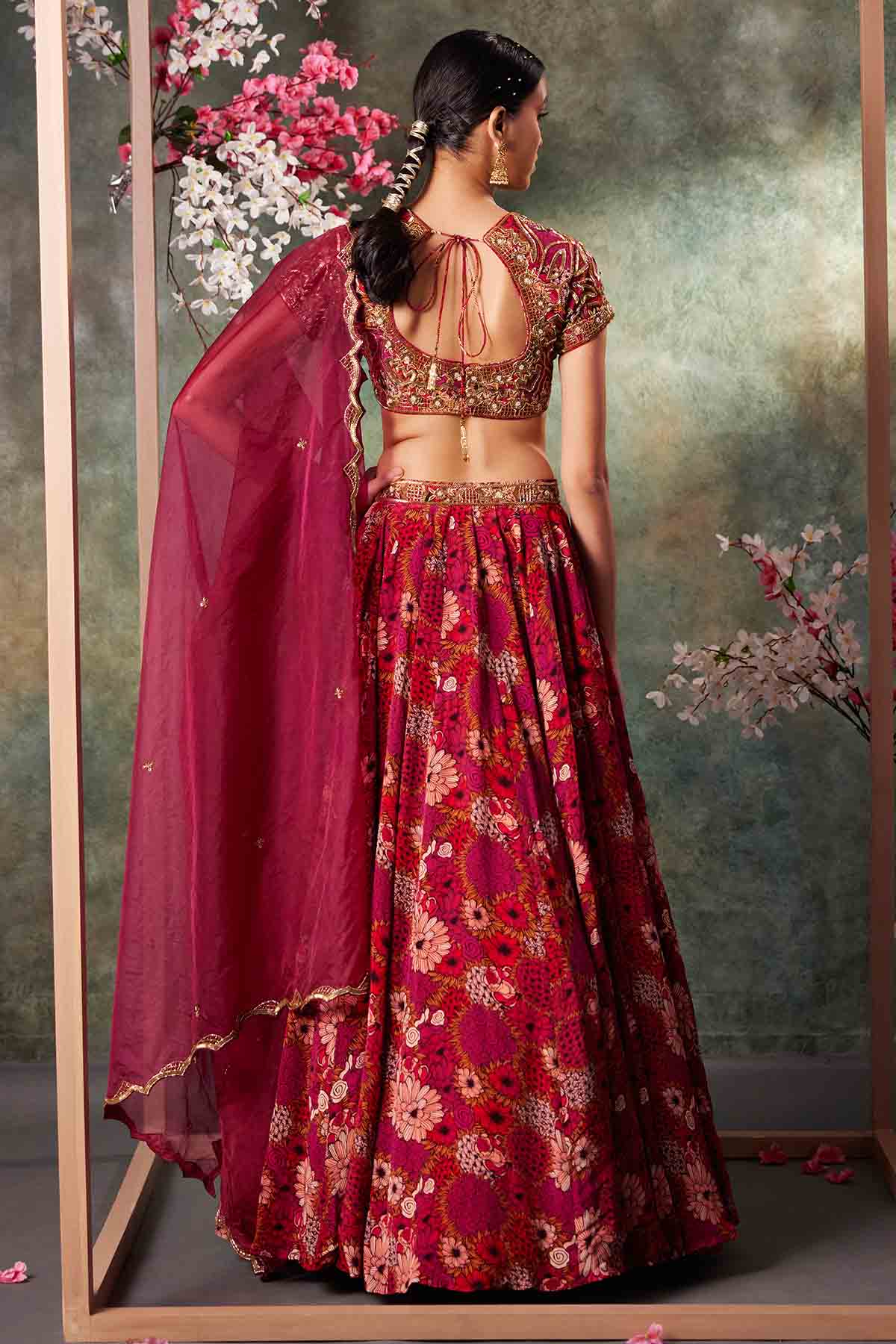 Pink Printed Flared Lehenga Set