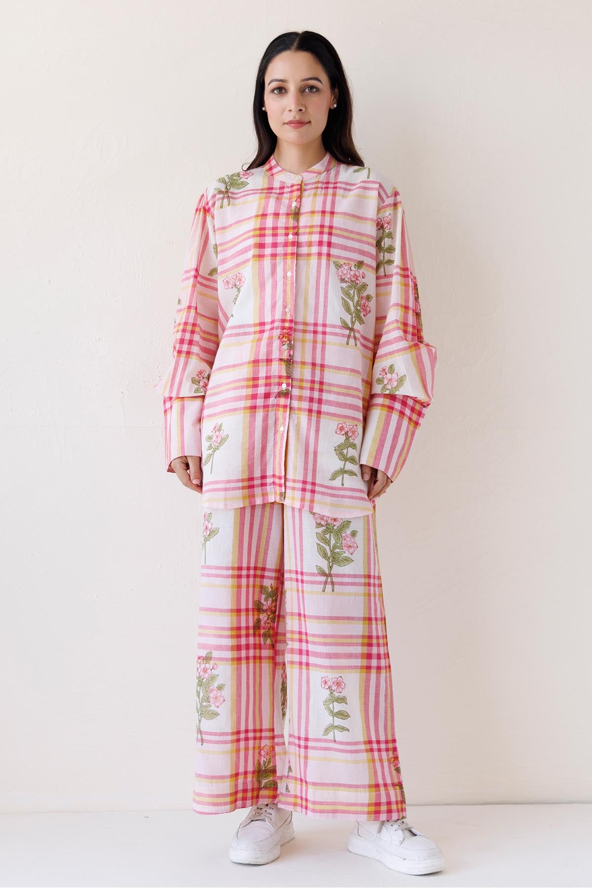 Buy Designer Pink Printed Full Sleeves Shirt for Women