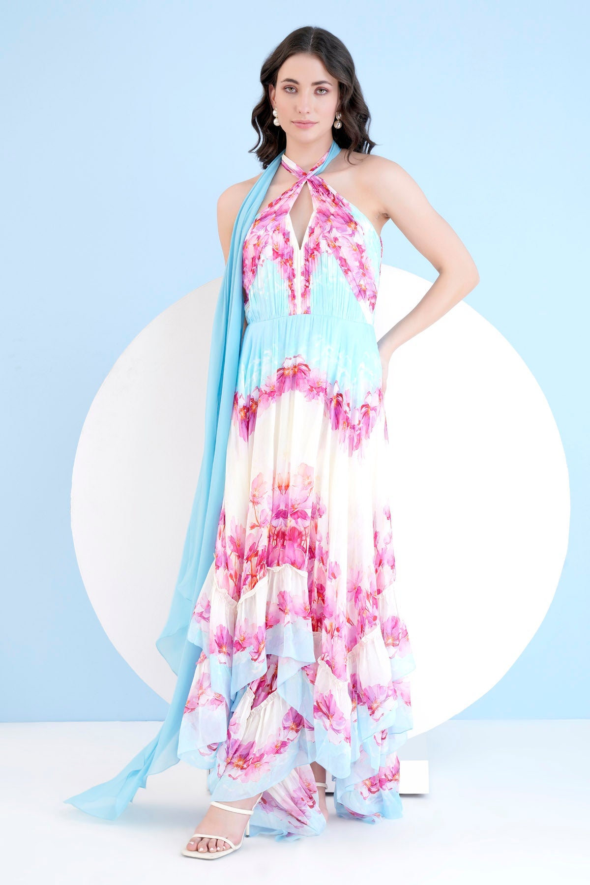 Buy Pink Printed High Low Dress by Mandira Wirk