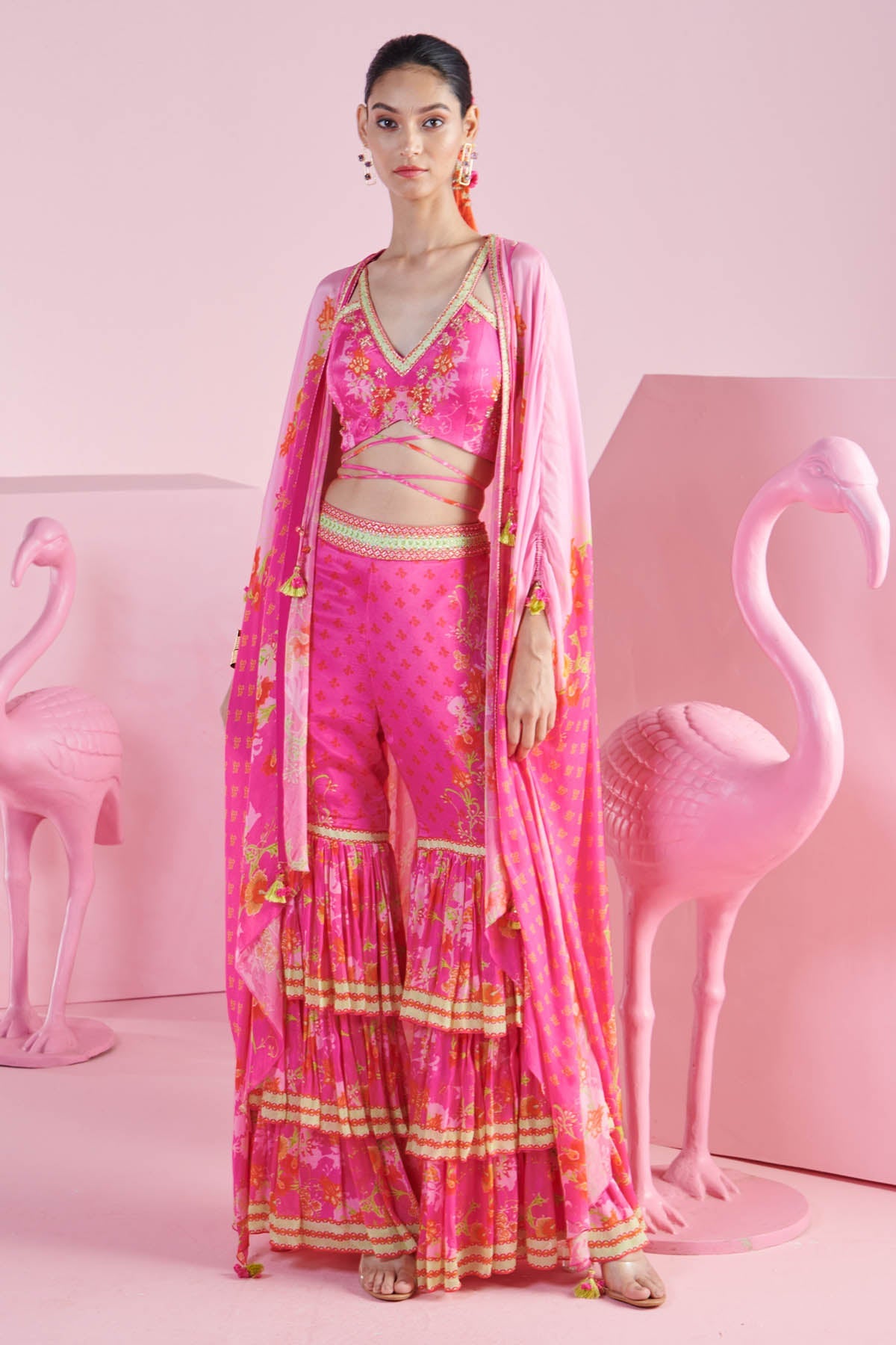 Buy Pink Printed Indo-Western Set by Mandira Wirk