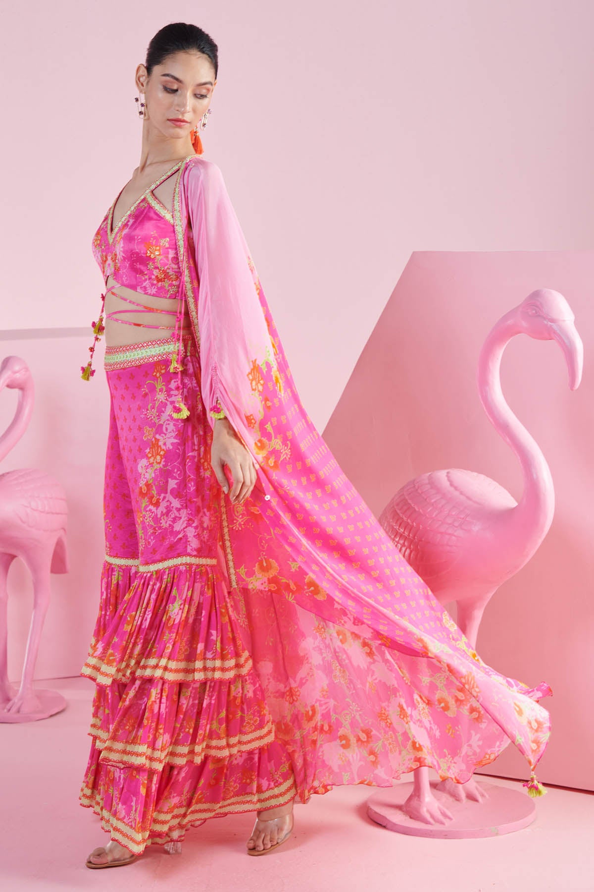 Pink Printed Indo-Western Set