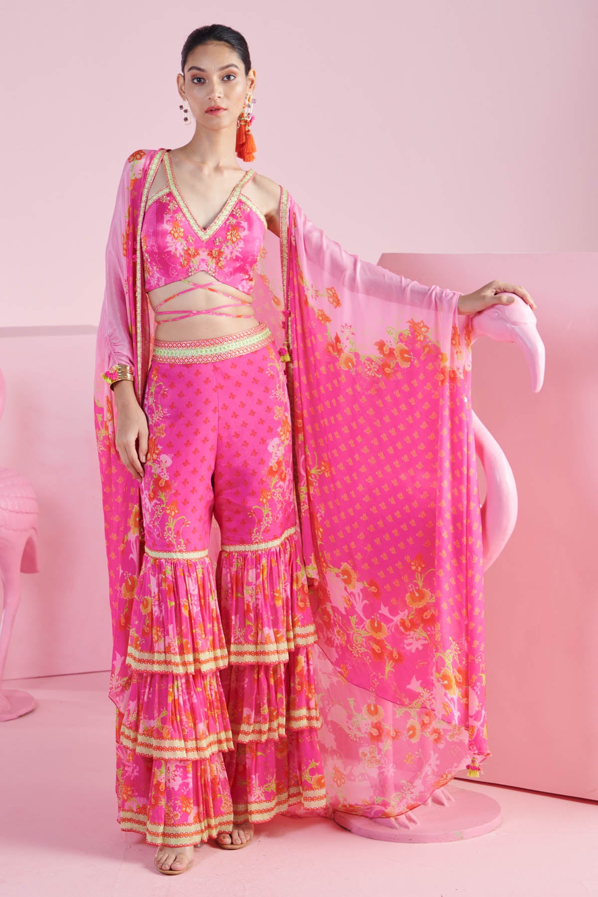 Pink Printed Indo-Western Set