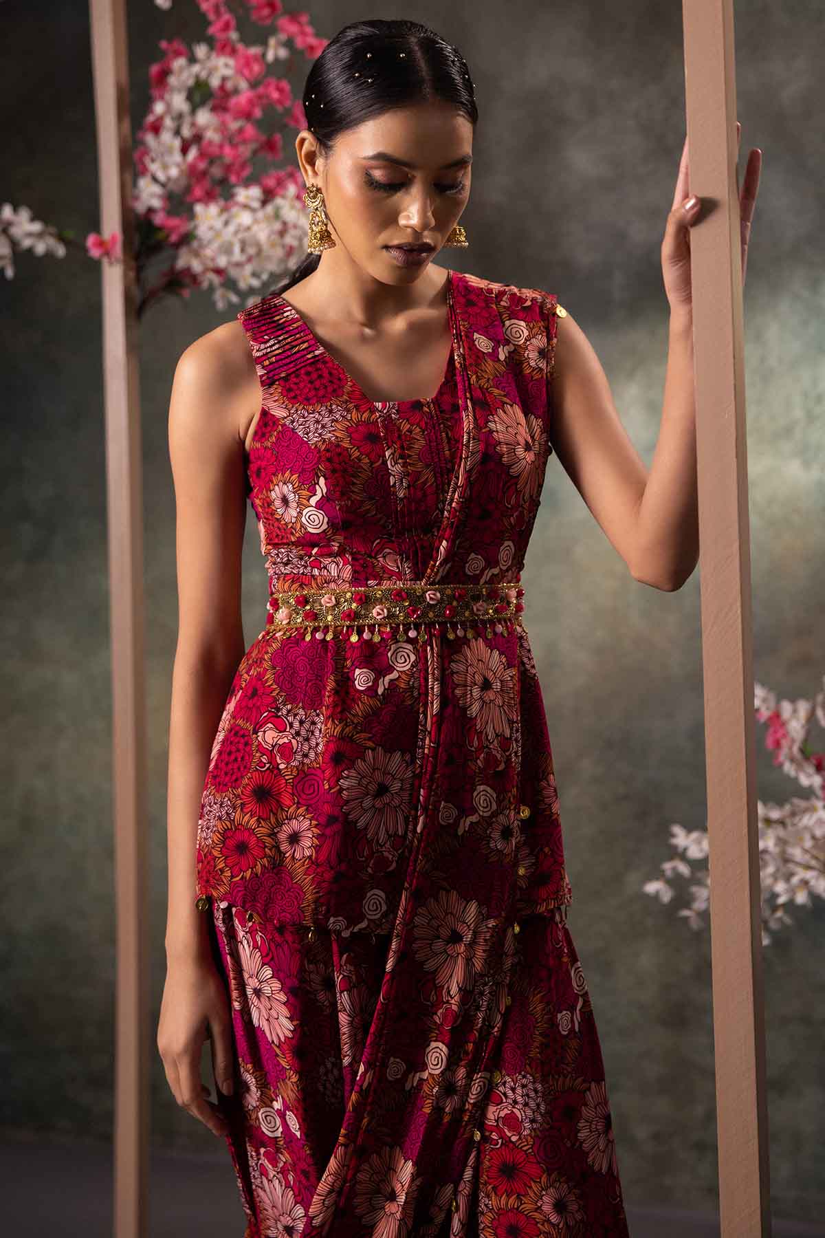 Printed Pink Indo-Western Set