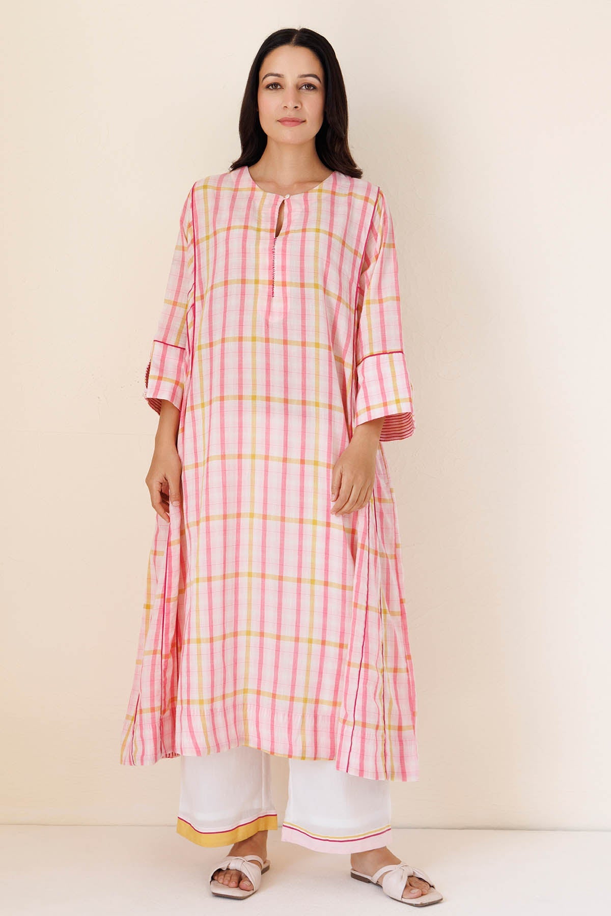 Buy Pink Printed Kali Kurta & Pants by Label Surabhi Raj for women online at ScrollnShops