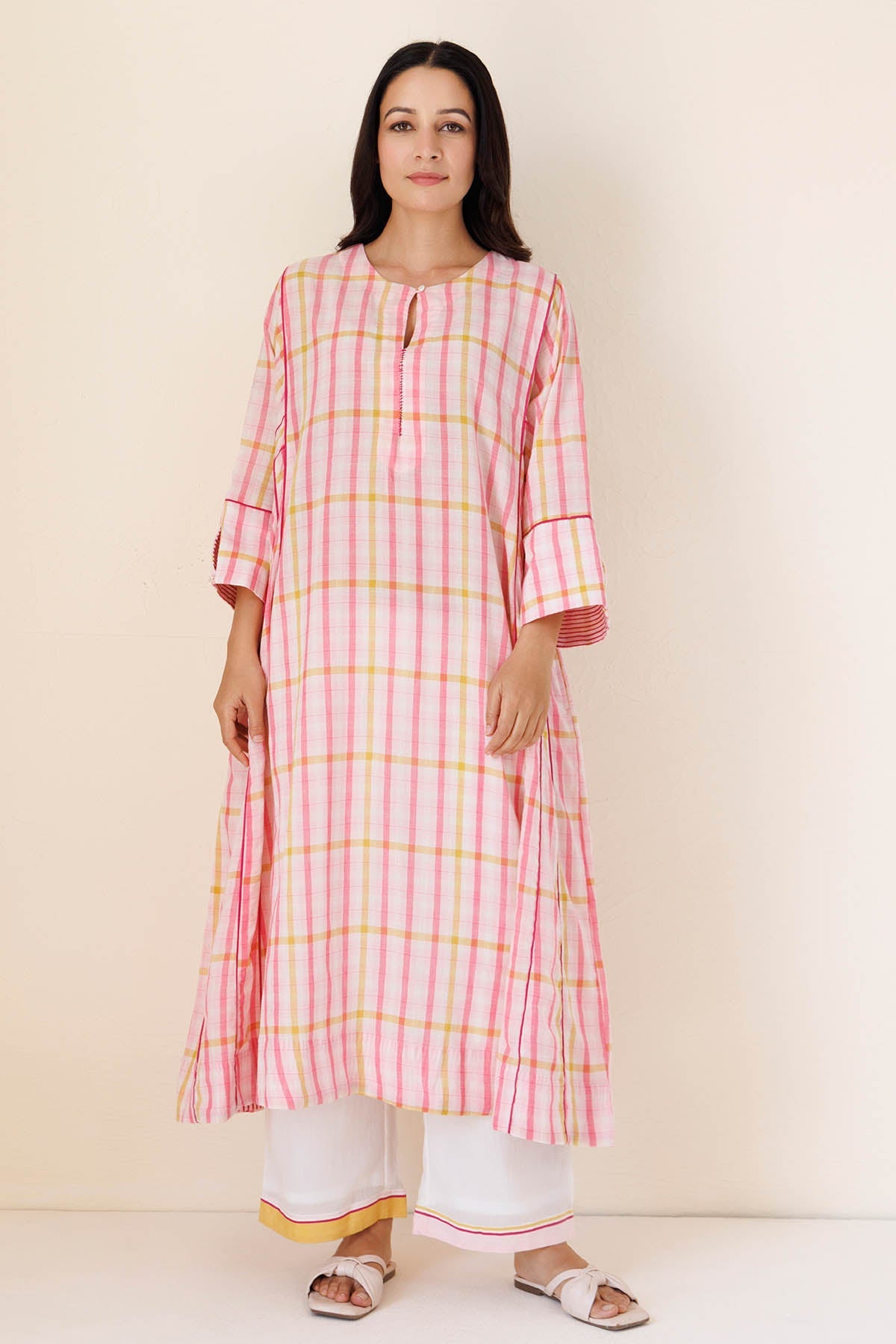 Buy Designer Pink Printed Kali Kurta & Pants for Women