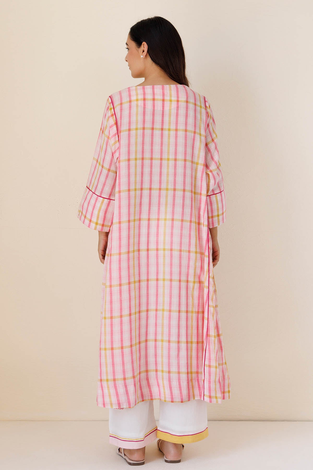 Pink Printed Kali Kurta & Pants