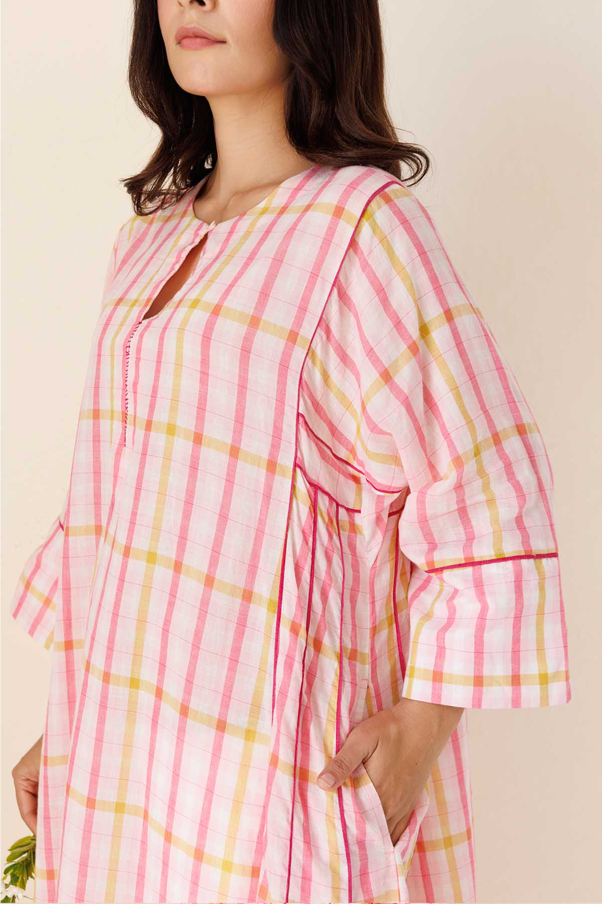 Pink Printed Kali Kurta & Pants