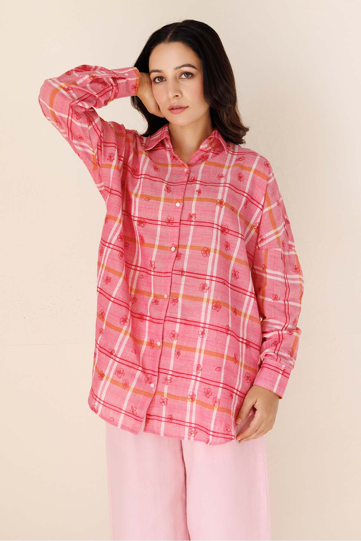 Pink Printed Loose Fit Shirt