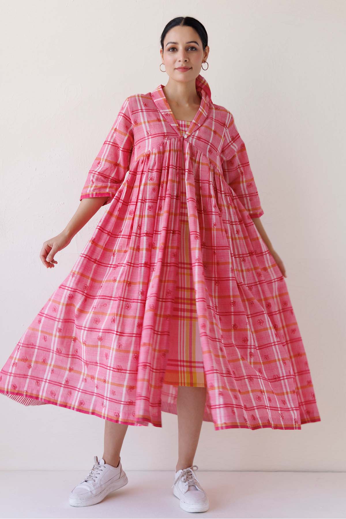 Pink Printed Midi Jacket Dress