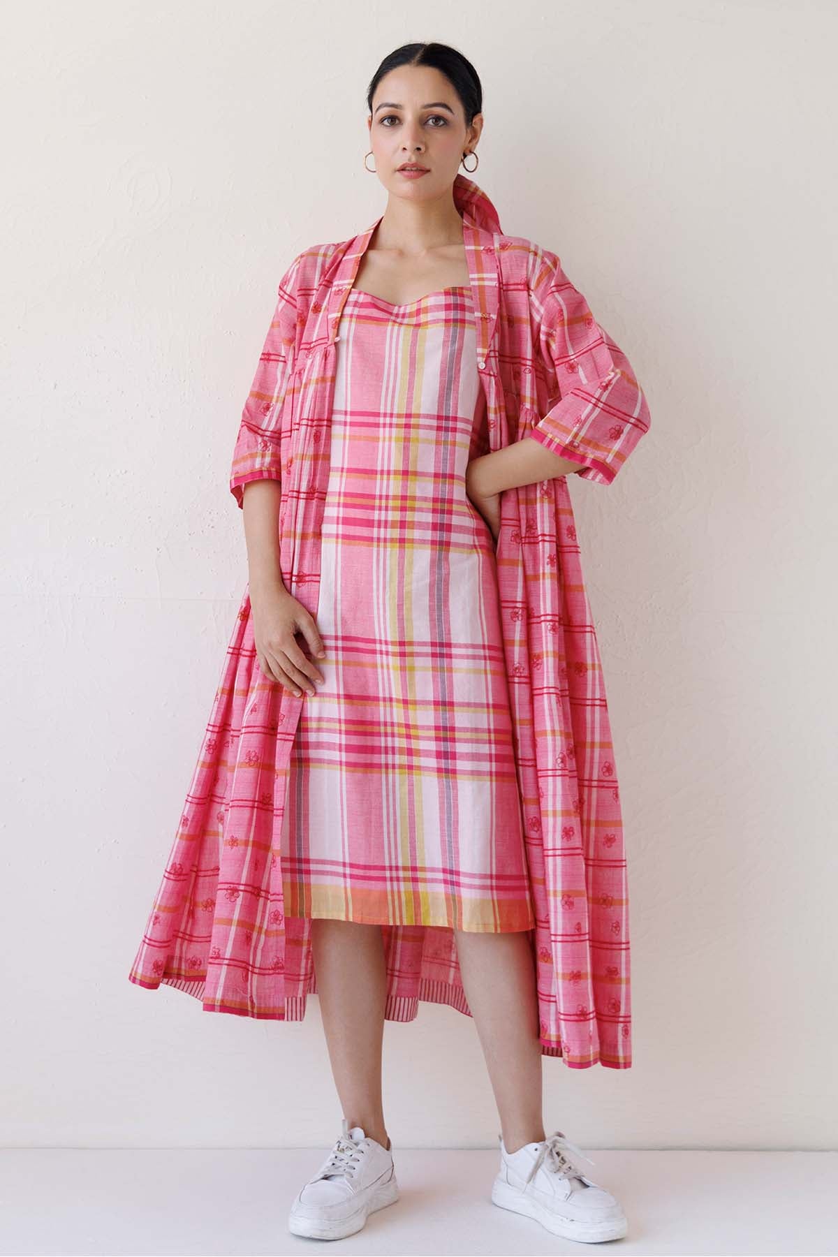 Pink Printed Midi Jacket Dress