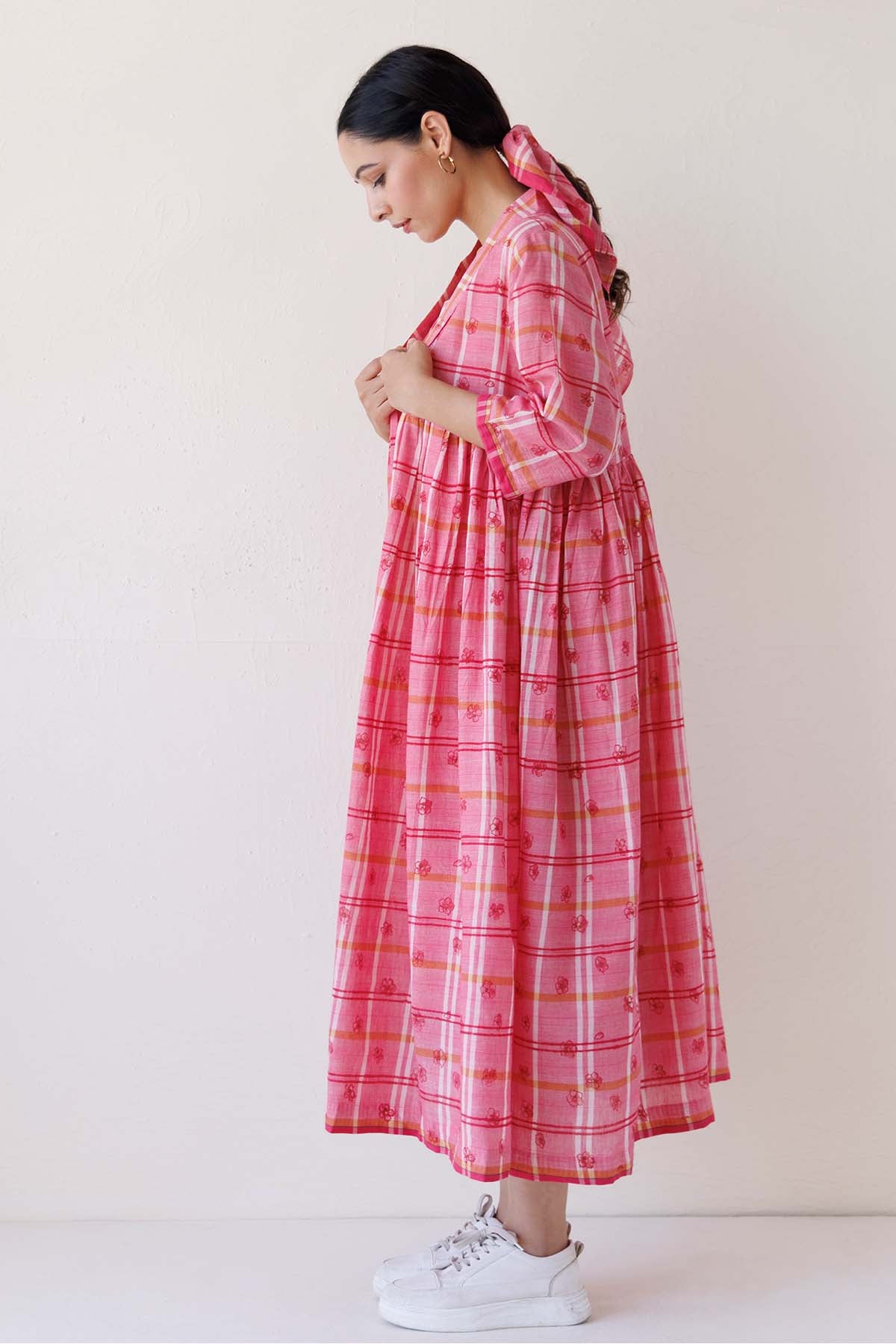 Pink Printed Midi Jacket Dress