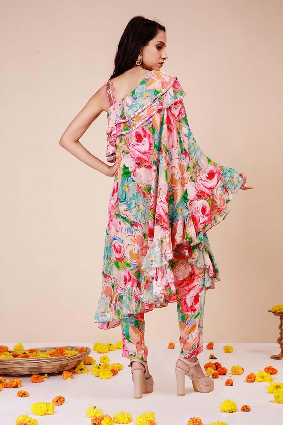 Pink Printed Ruffle Co-ord Set