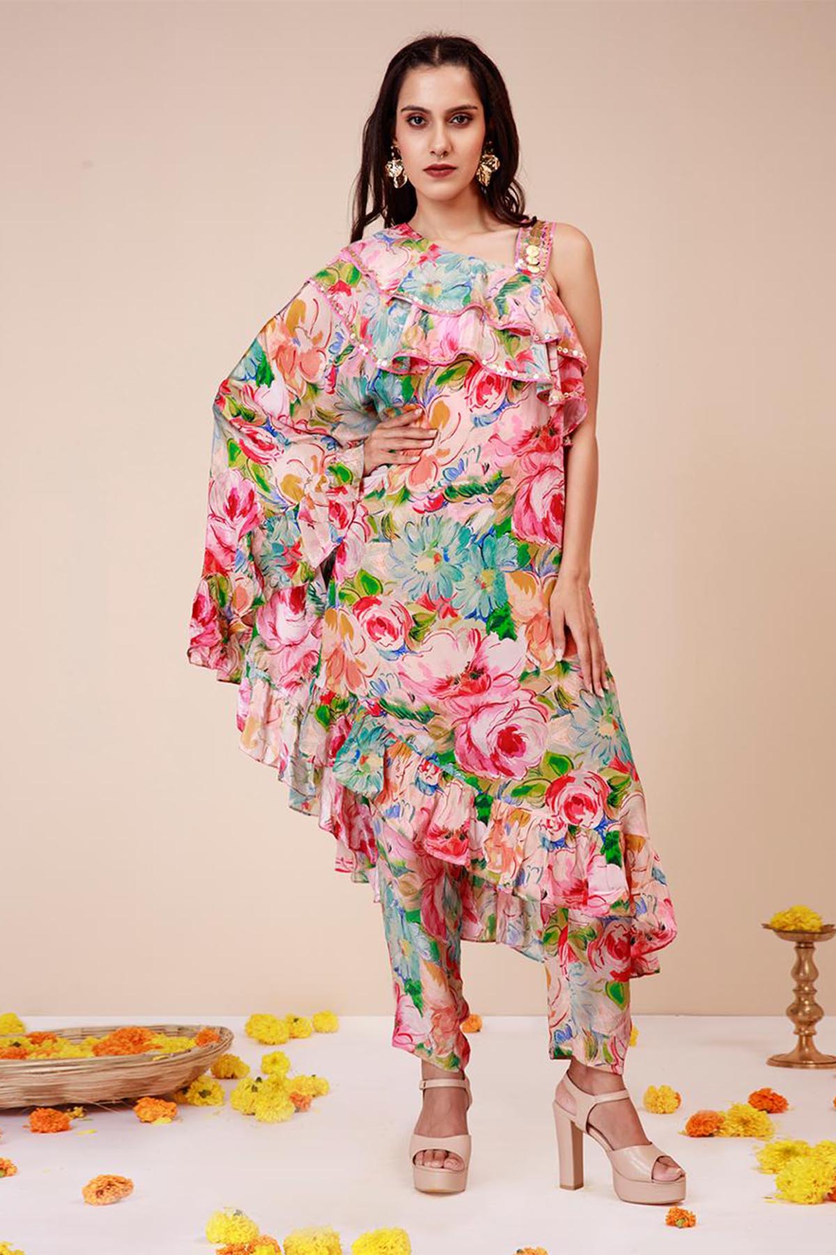 Pink Printed Ruffle Co-ord Set