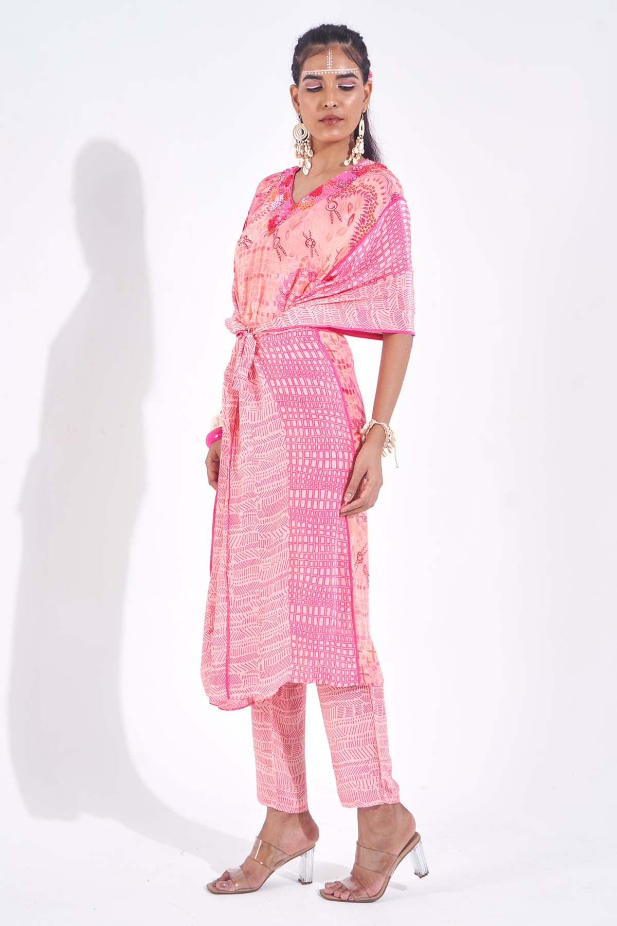 Pink Printed Straight Fit Pants