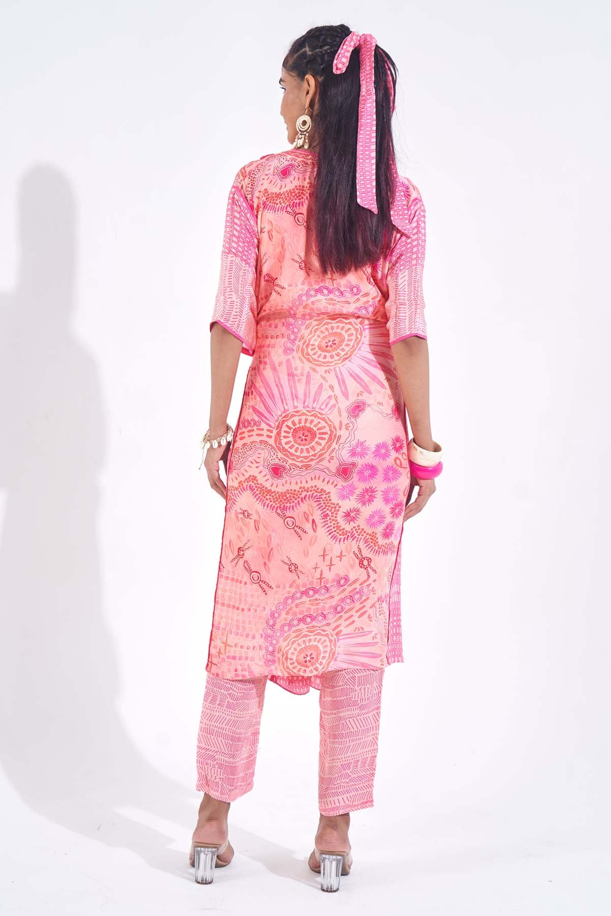 Pink Printed Straight Fit Pants