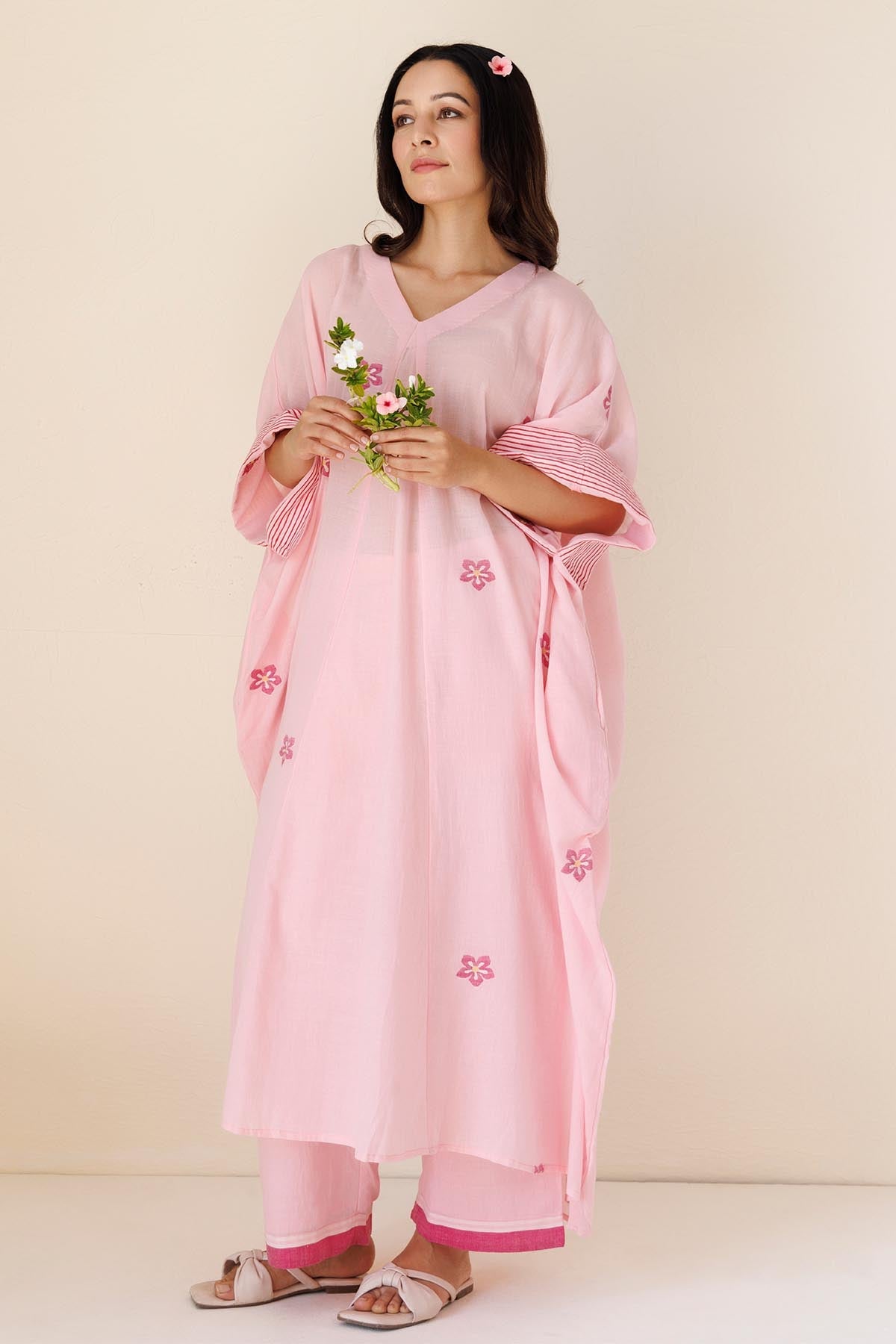 Buy Pink Printed V-Neck Kaftan Set by Label Surabhi Raj for women online at ScrollnShops