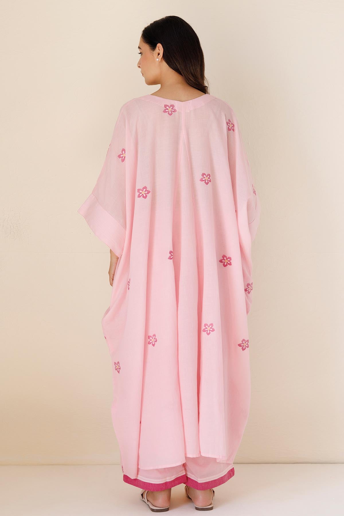 Pink Printed V-Neck Kaftan Set