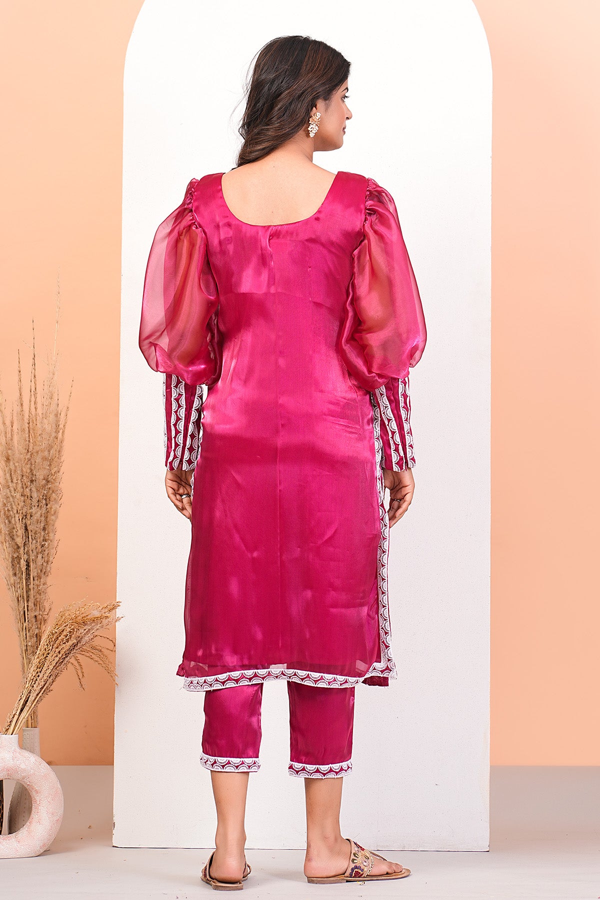 Pink Puff Sleeves Kurta Set