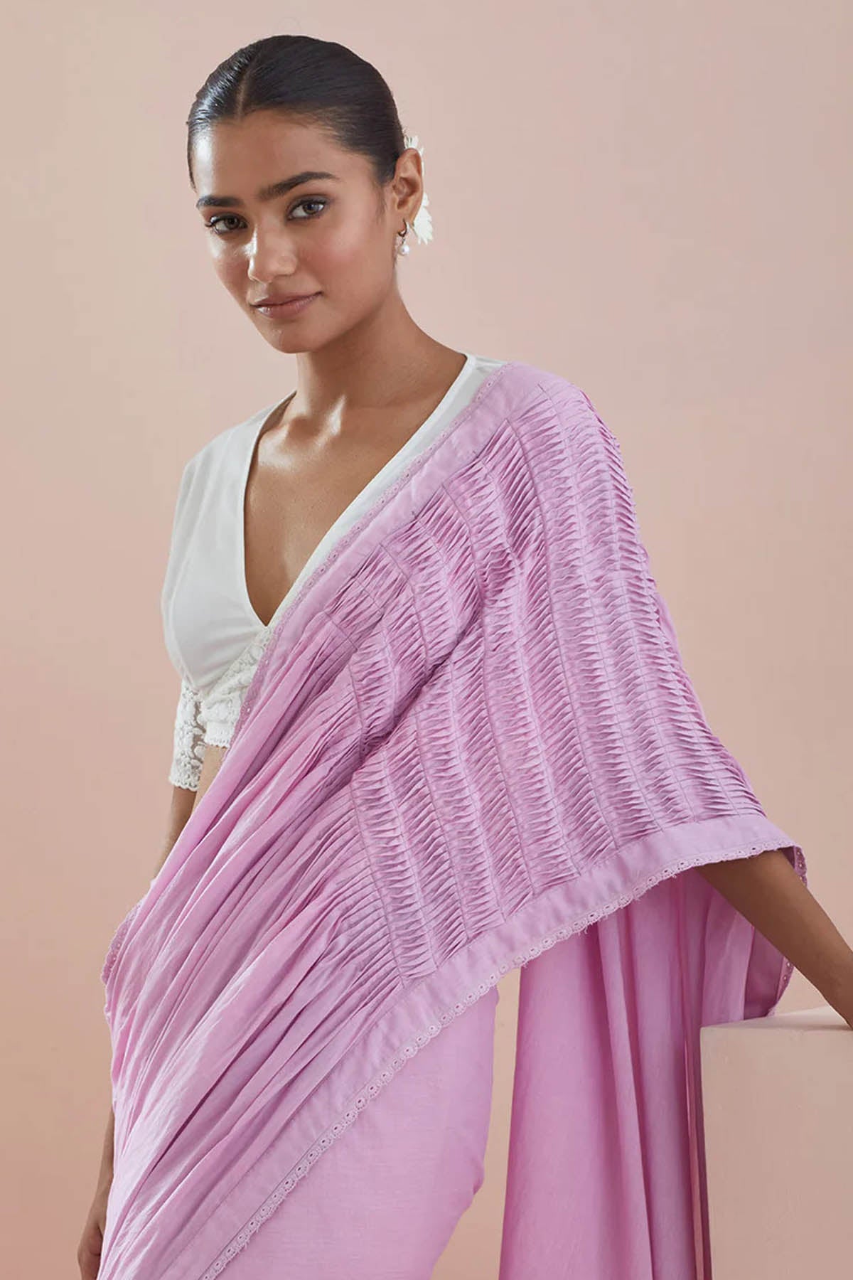 Pink Pintuck Saree & Blouse