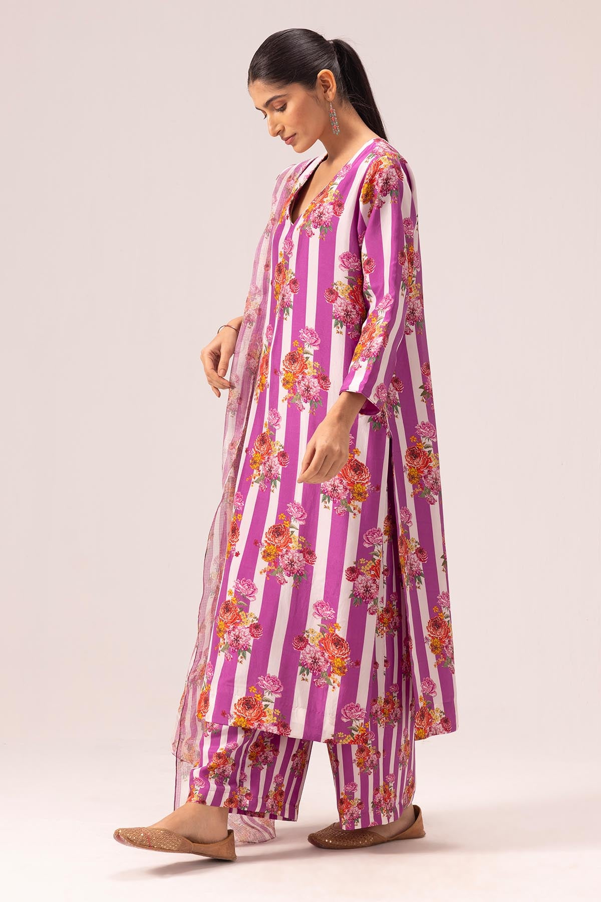 Pink Pure Silk Print Kurta Set