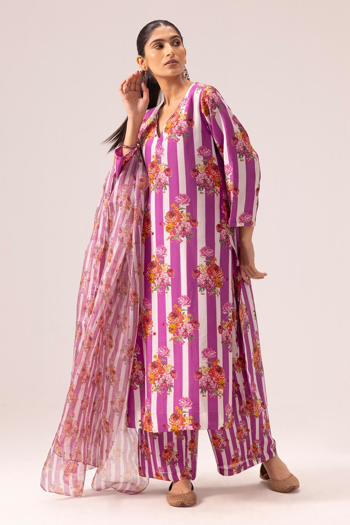 Buy Pink Pure Silk Print Kurta Set By Label Shreya Sharma For Women Online at ScrollnShops