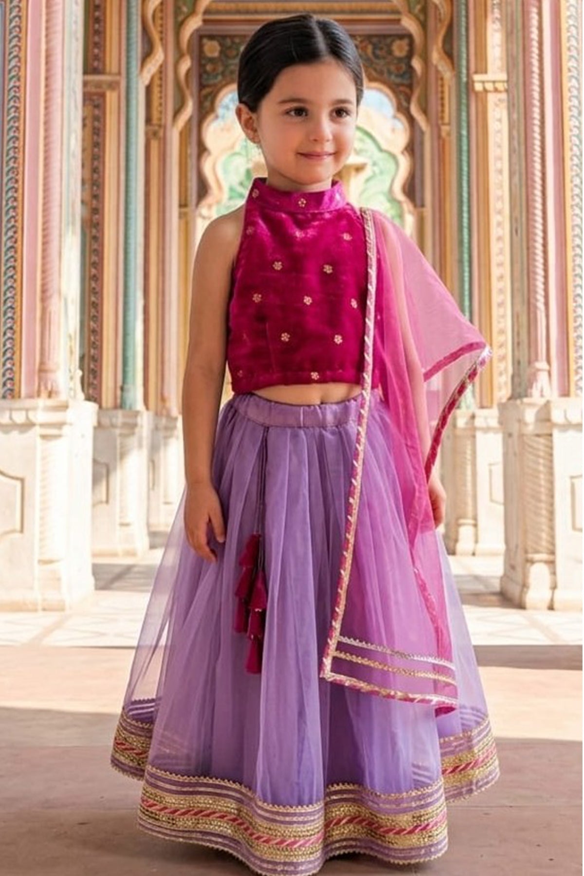 Buy Pink Purple Sequins Lehenga Set for Kid by ViYa online available at scrollnshops