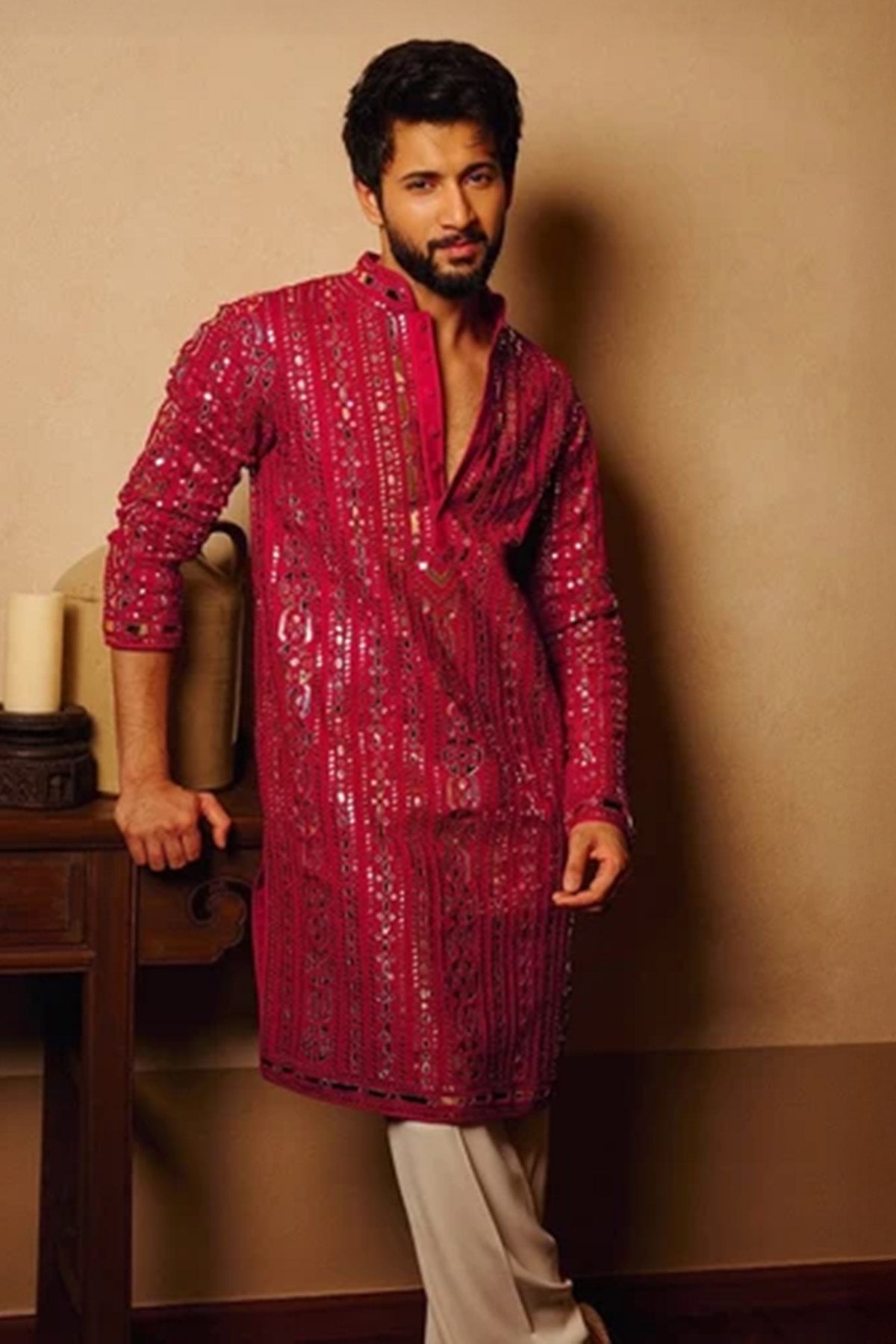 Buy Pink Rayon Embroidered Kurta for men by Aastha Fashion online available at scrollnshops