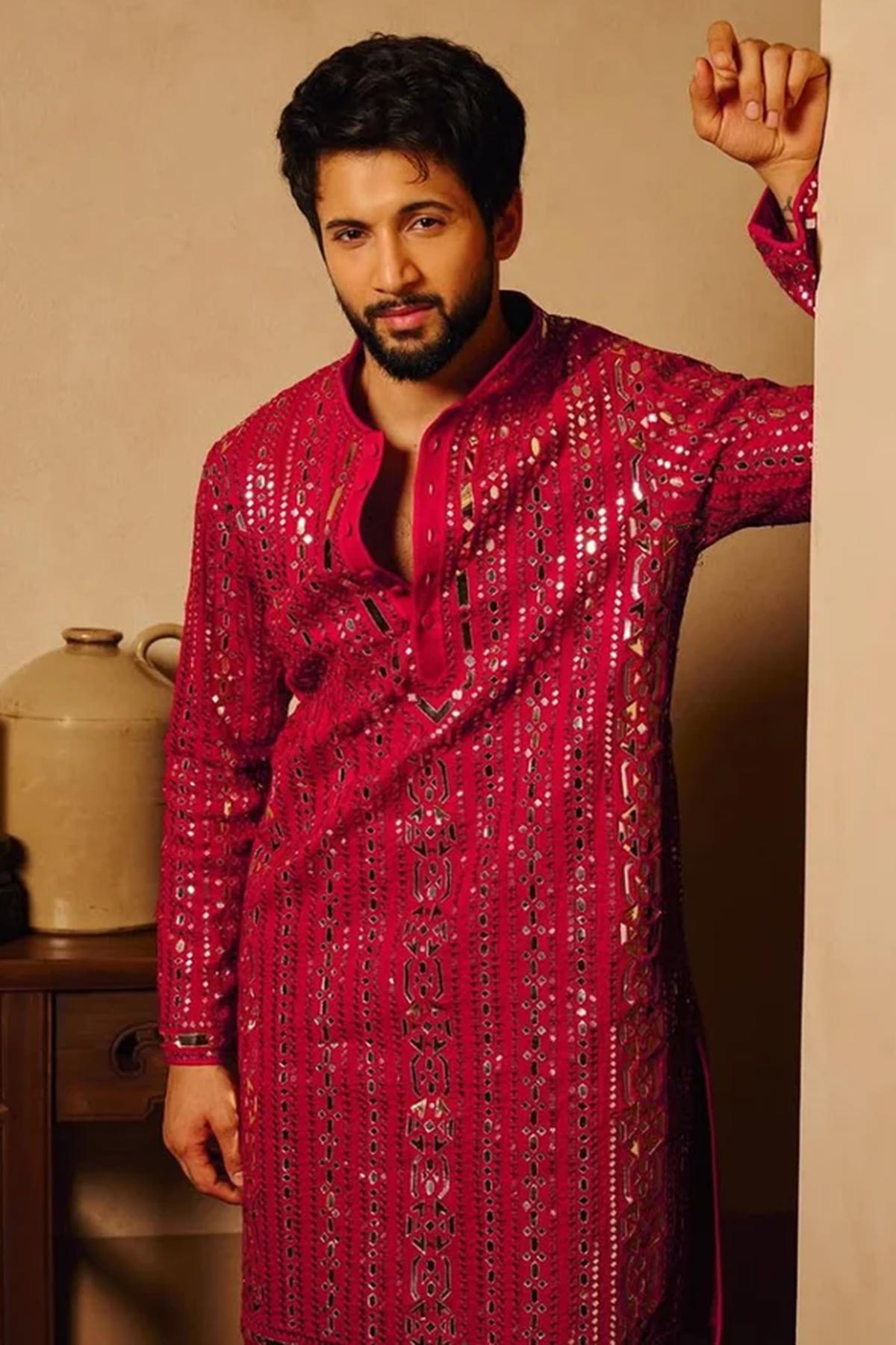 Pink Rayon Embroidered Kurta
