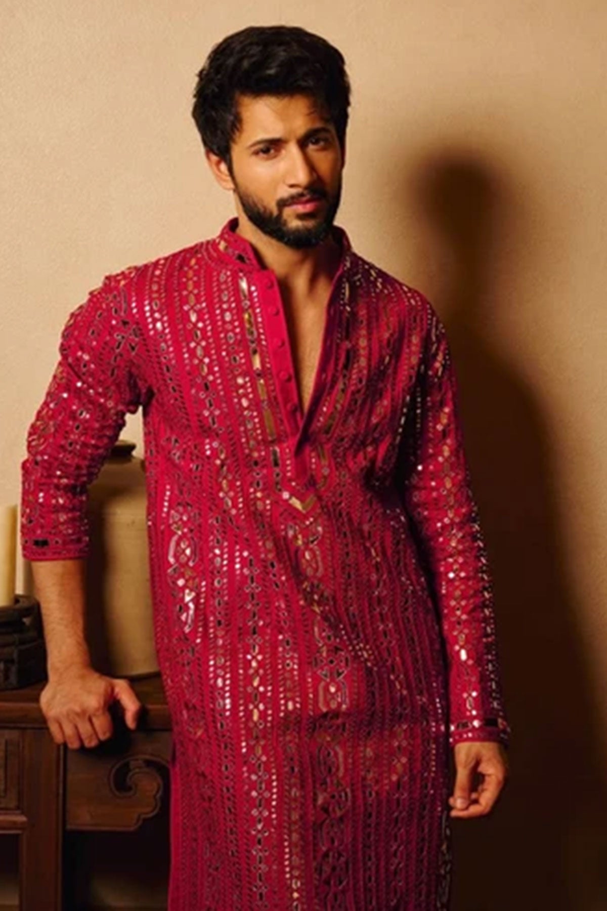 Pink Rayon Embroidered Kurta