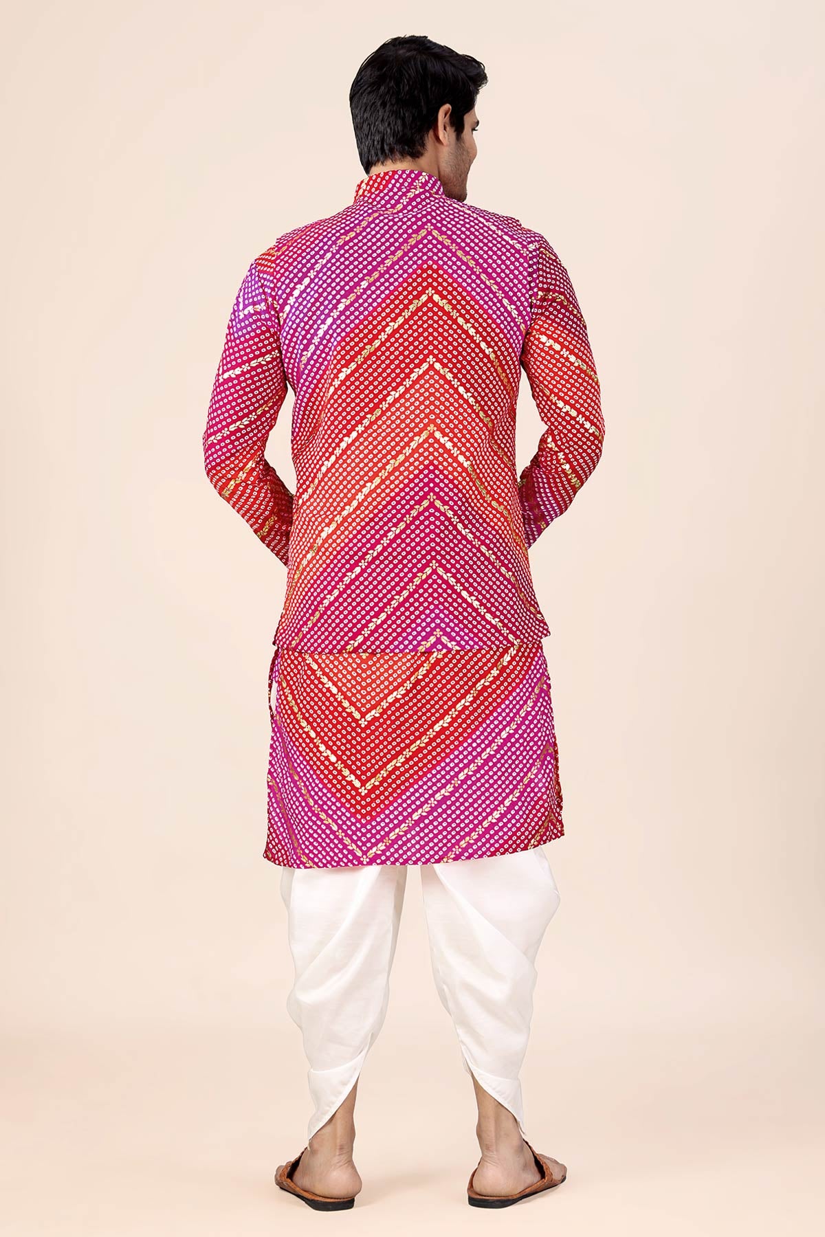 Pink & Red Bandhani Bundi Set
