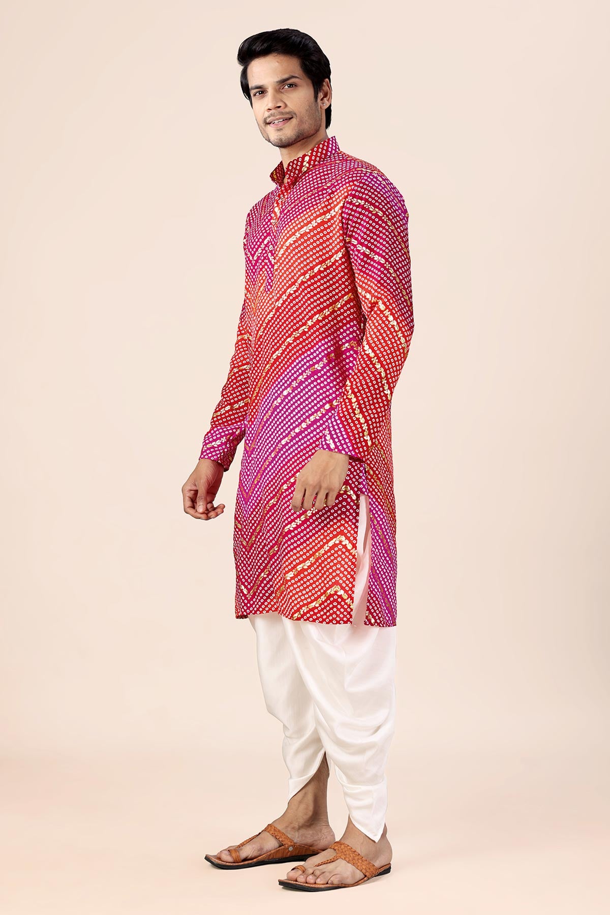 Pink & Red Bandhani Bundi Set