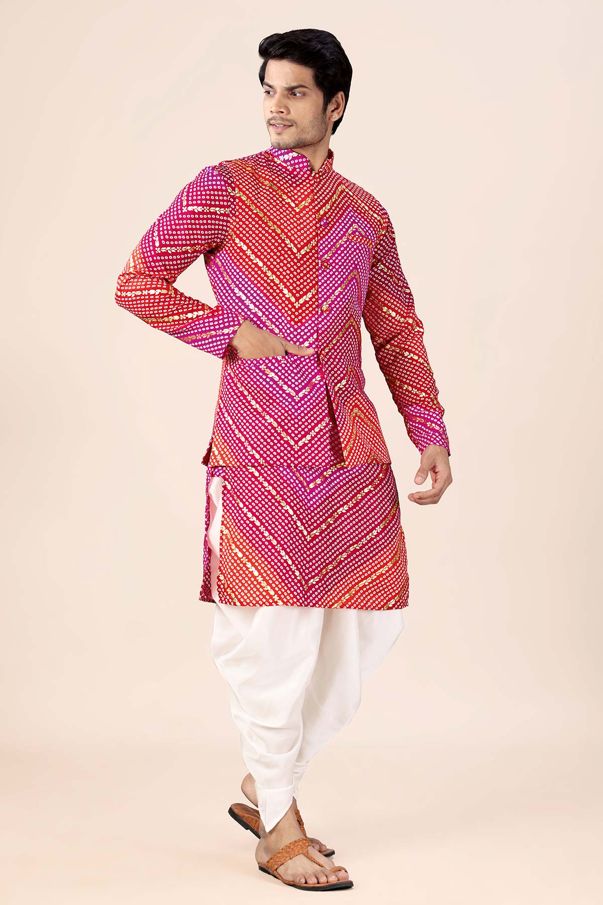 Buy Pink & Red Bandhani Bundi Set for women by Priyanka Jain online available at scrollnshops