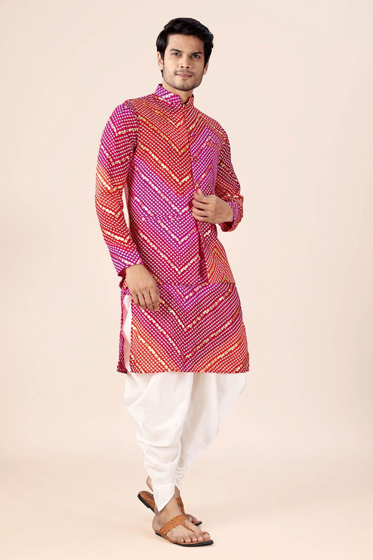 Pink & Red Bandhani Bundi Set