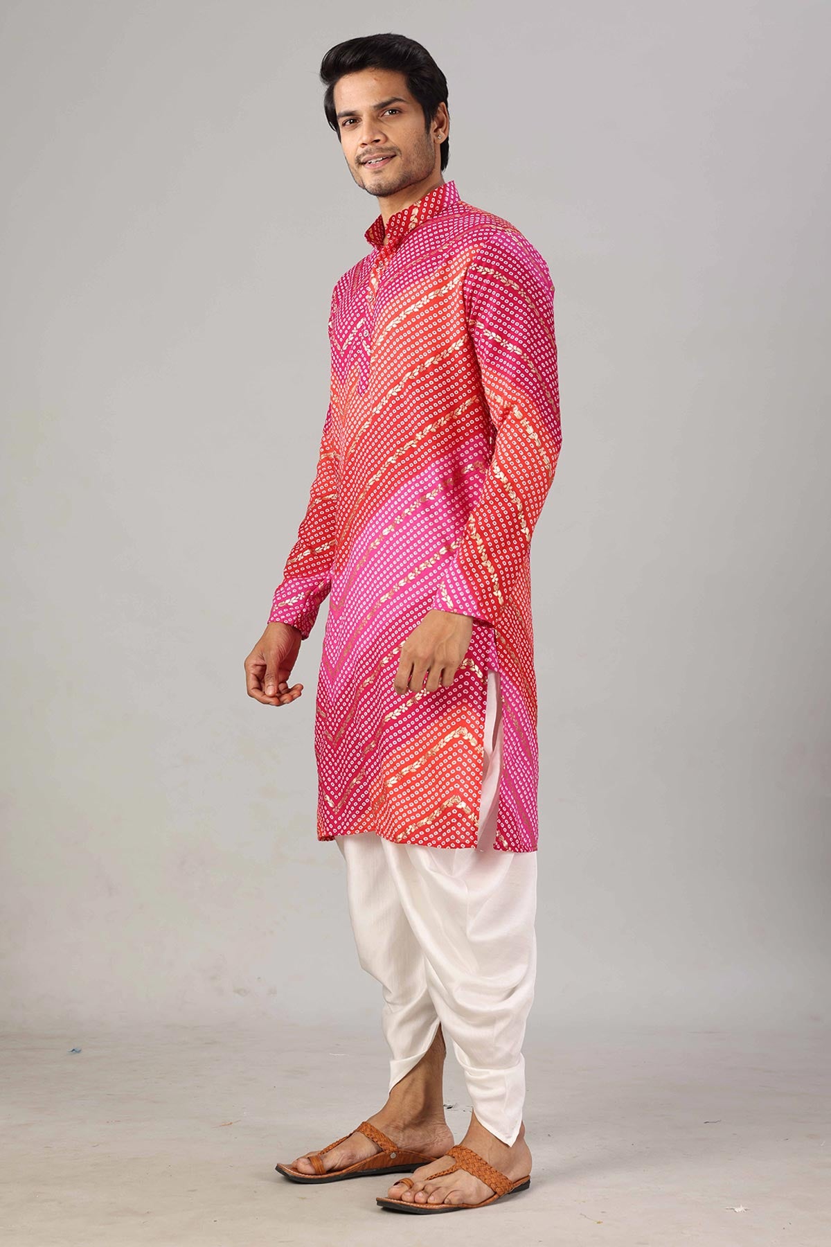 Pink & Red Bandhani Print Kurta