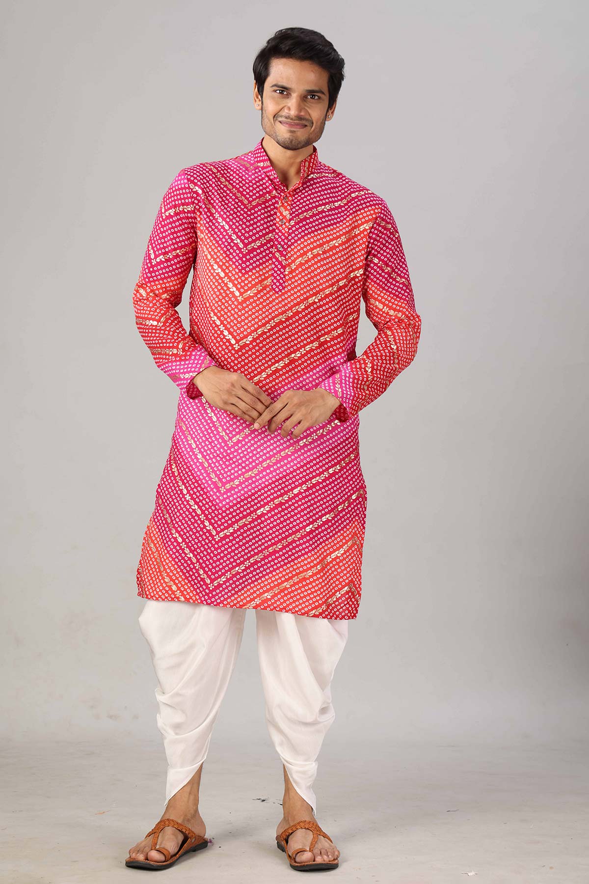Pink & Red Bandhani Print Kurta