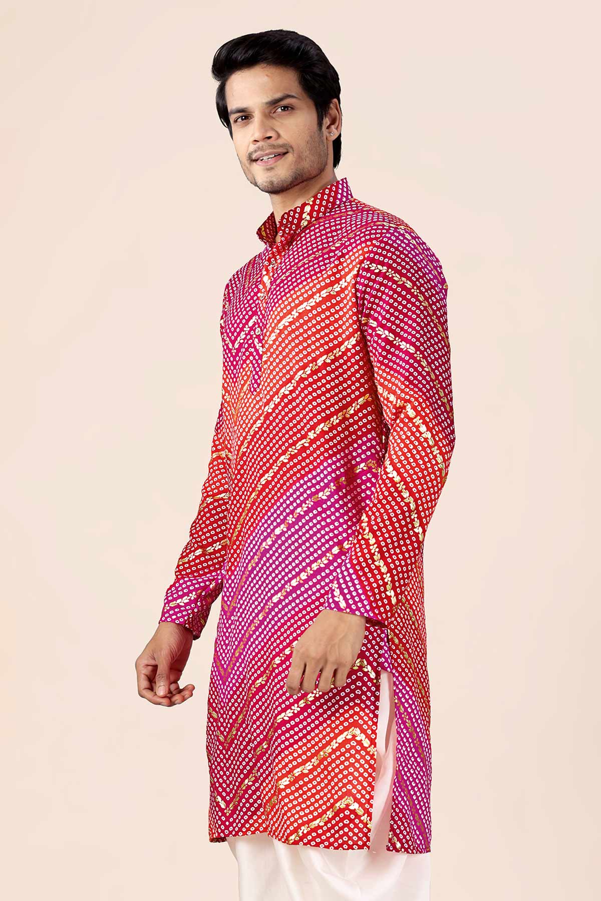 Pink & Red Bandhani Print Kurta