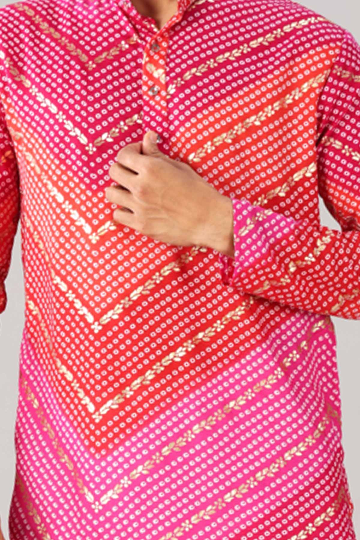 Pink & Red Bandhani Print Kurta