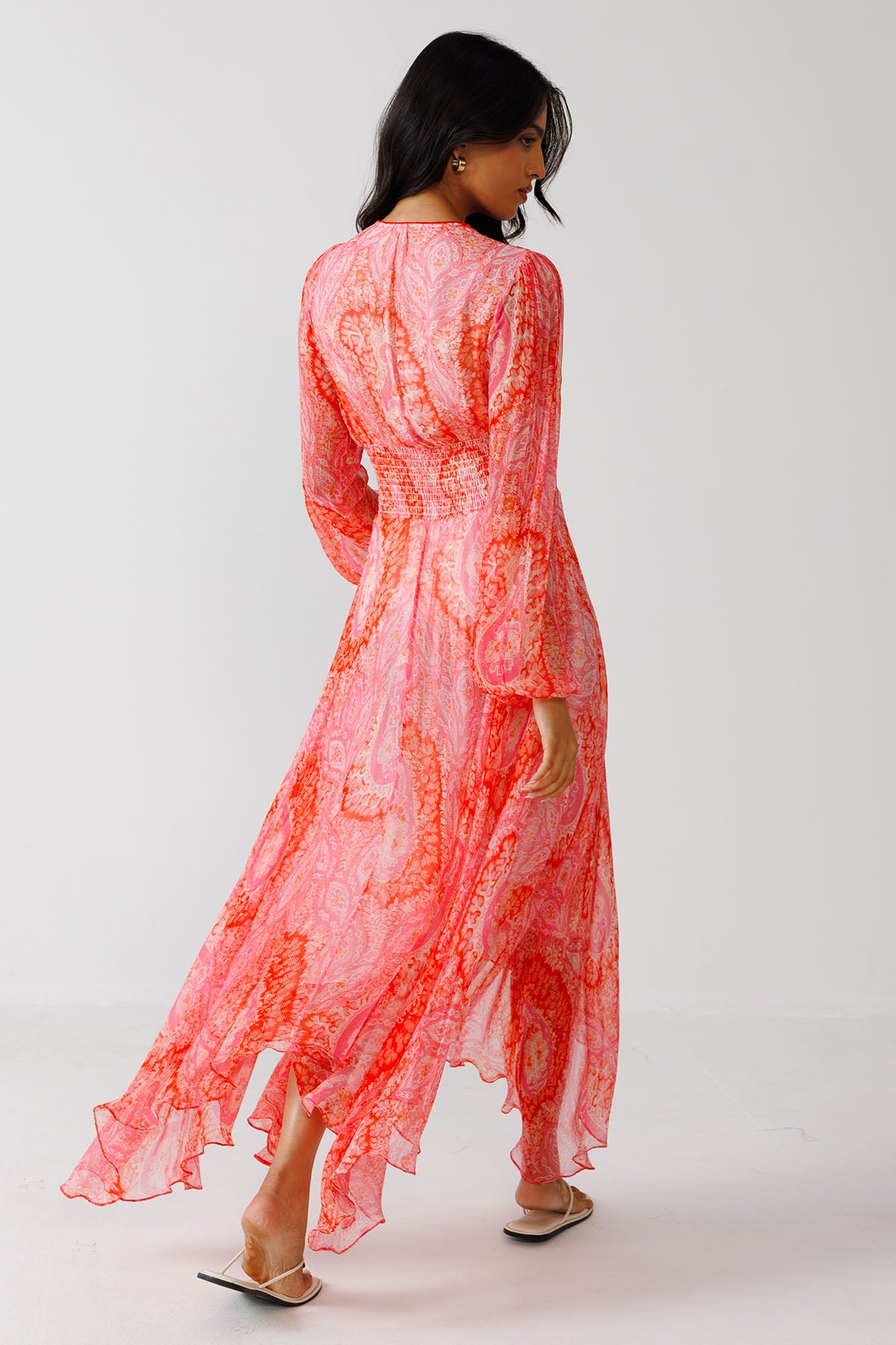 Pink Red Crinkled Chiffon Dress