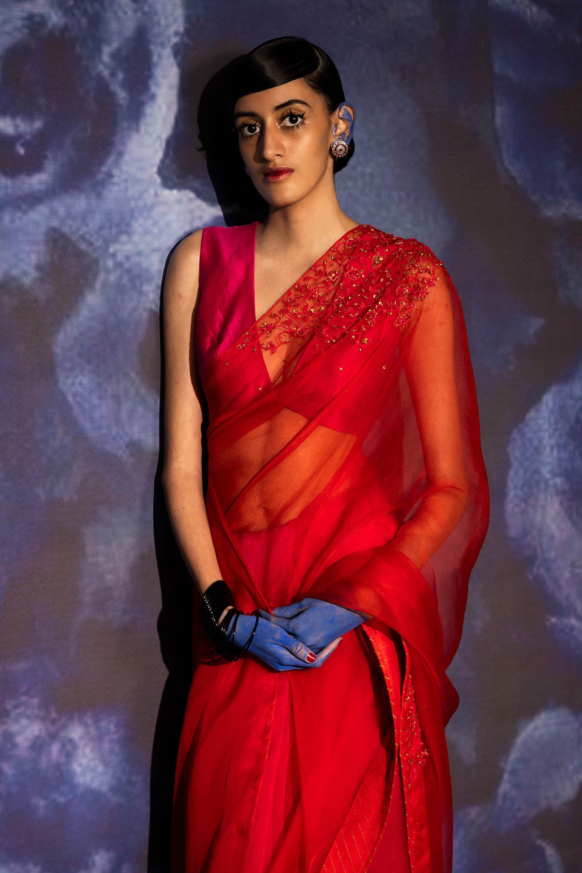 Pink & Red Embroidered Saree