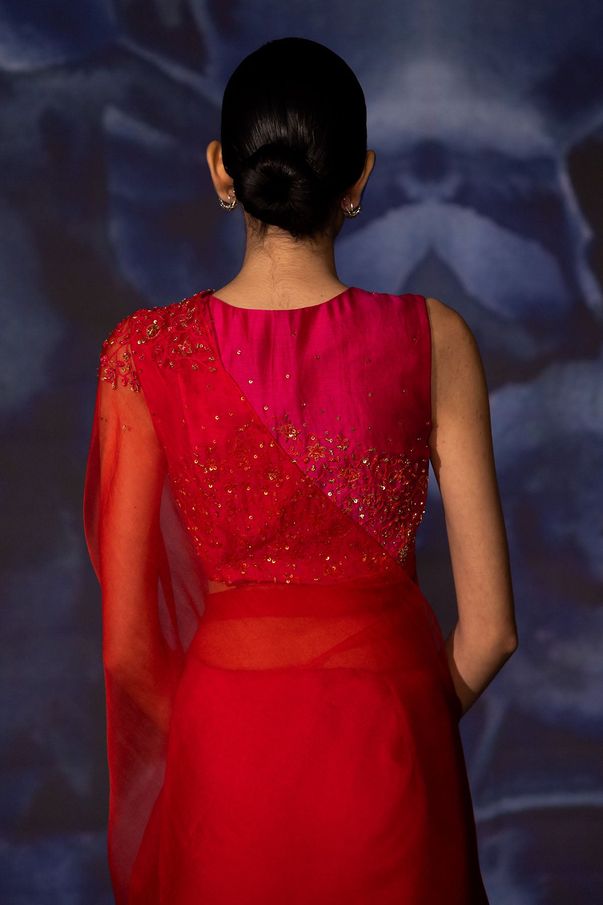 Pink & Red Embroidered Saree