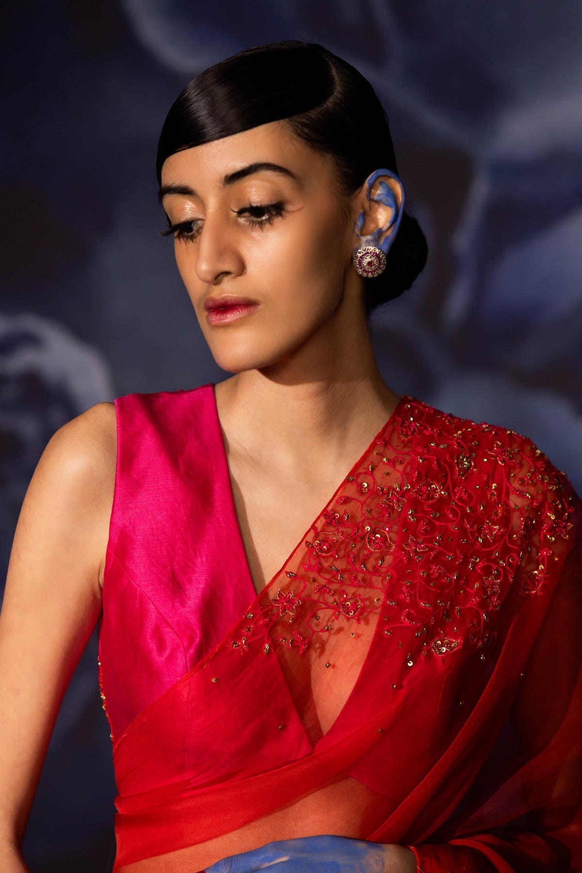 Buy Pink & Red Embroidered Saree by Journal by Pranay for women online at ScrollnShops