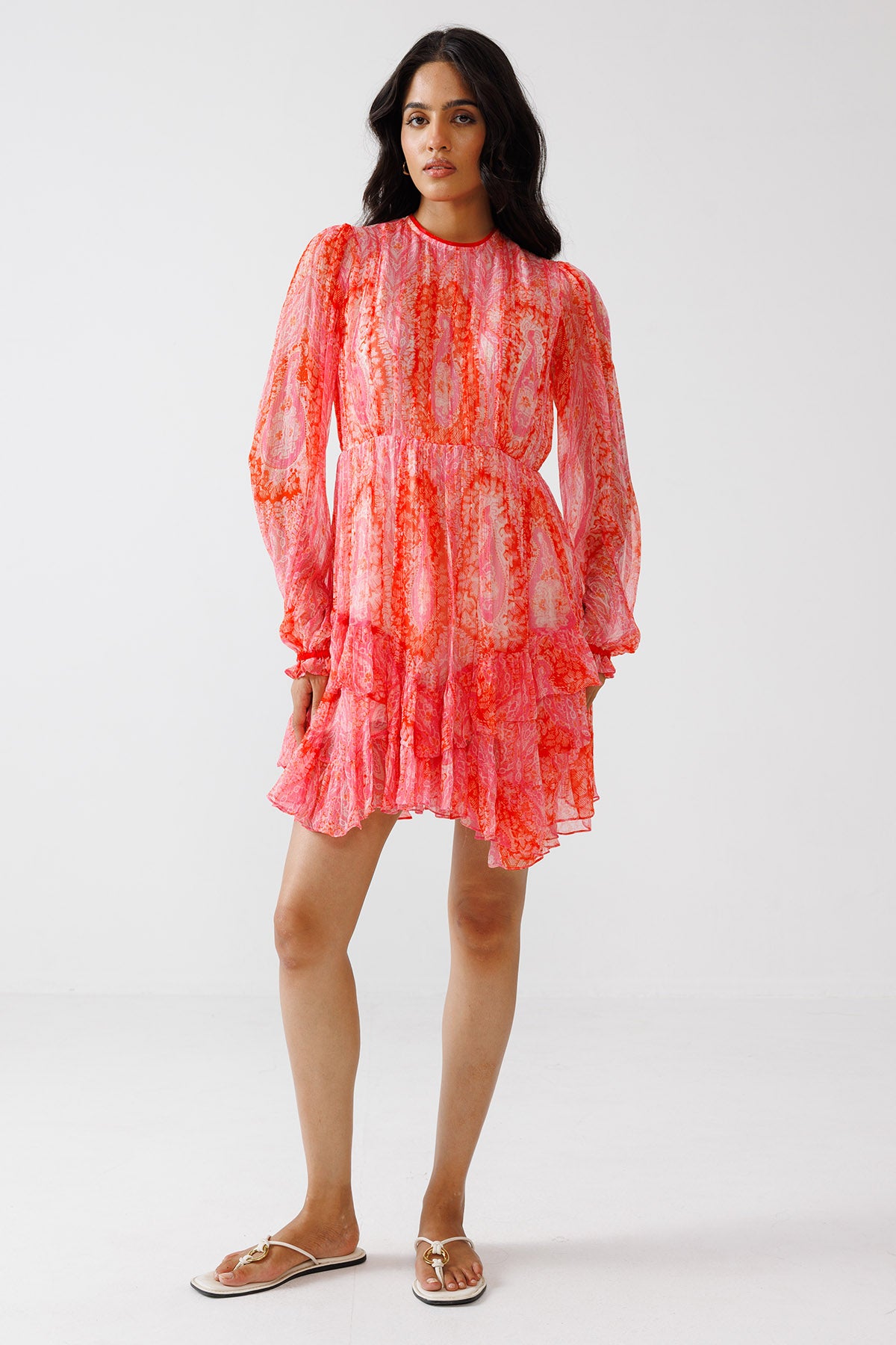Pink & Red Paisley Print Dress