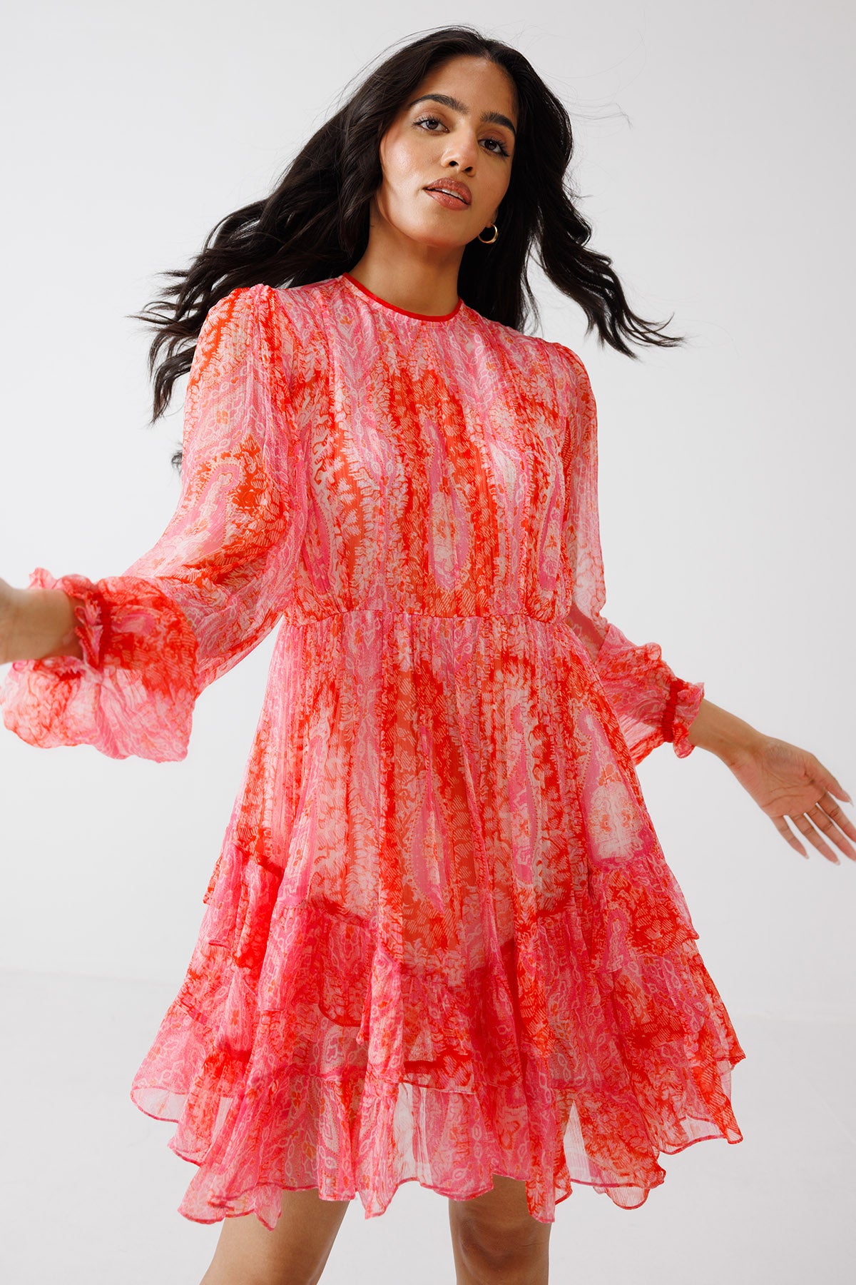 Pink & Red Paisley Print Dress