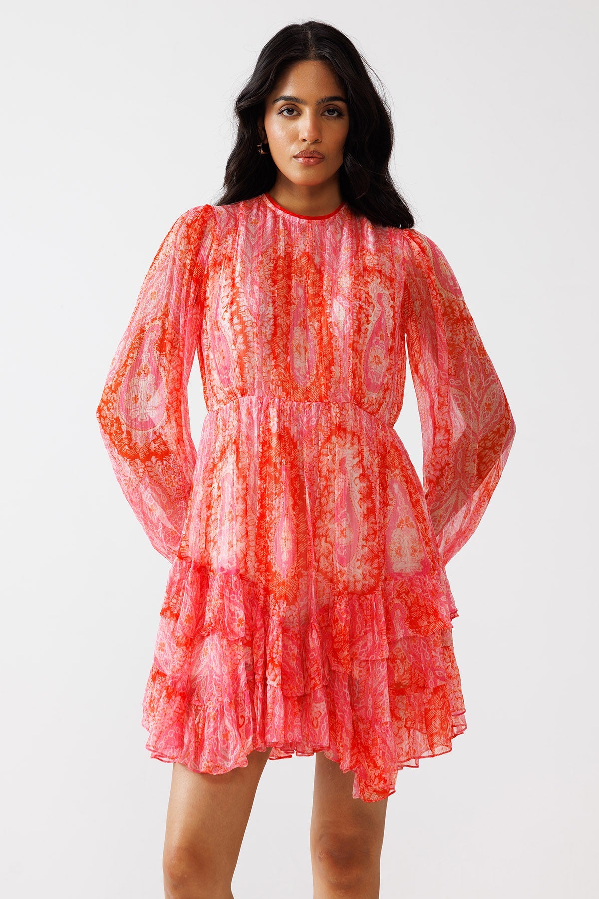 Buy Pink & Red Paisley Print Dress for women by Reena Sharma online available at scrollnshops