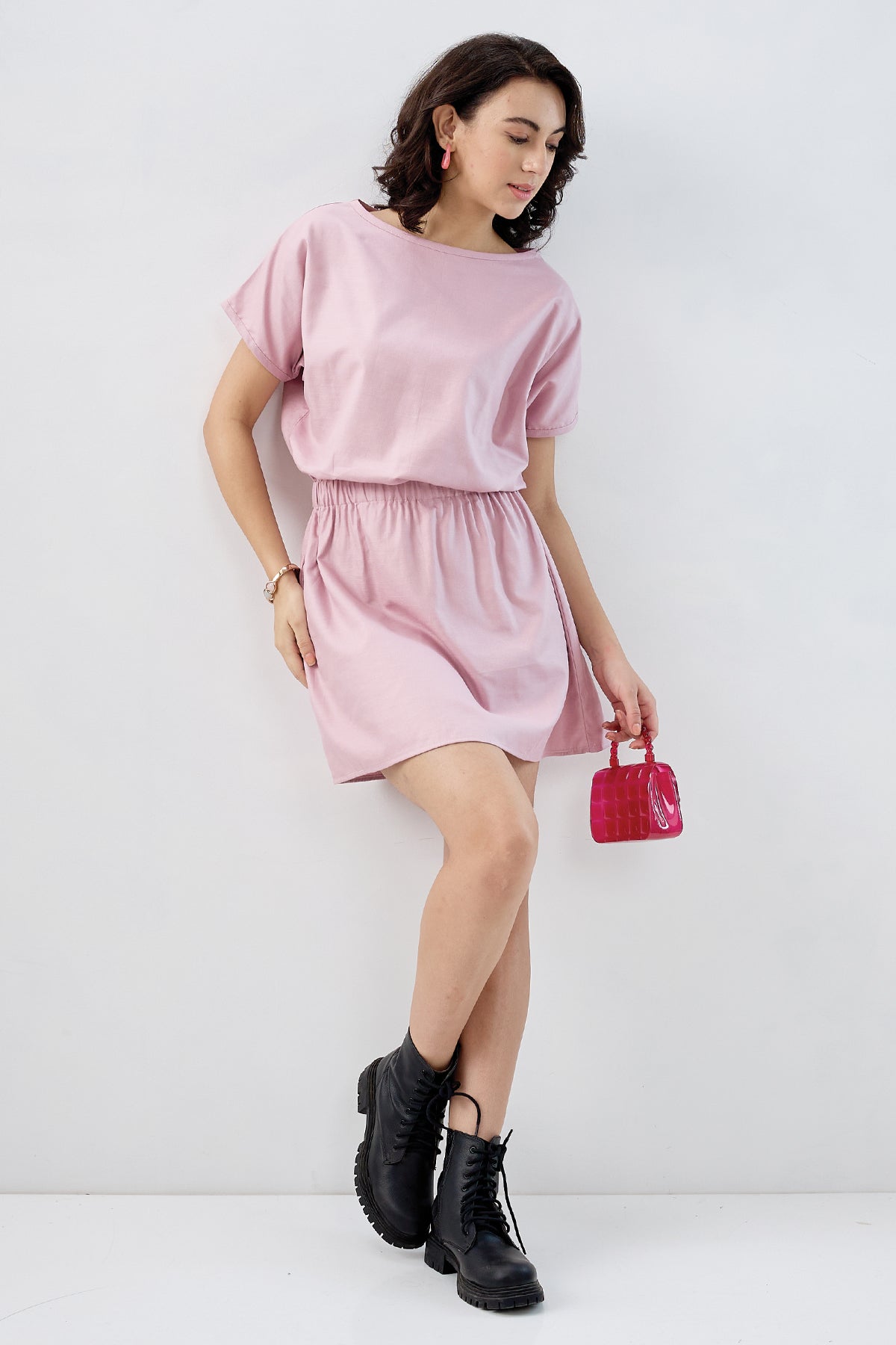 Buy Mauve Elasticated Mini Dress for Women by SNEHA B Designer online available at scrollnshops