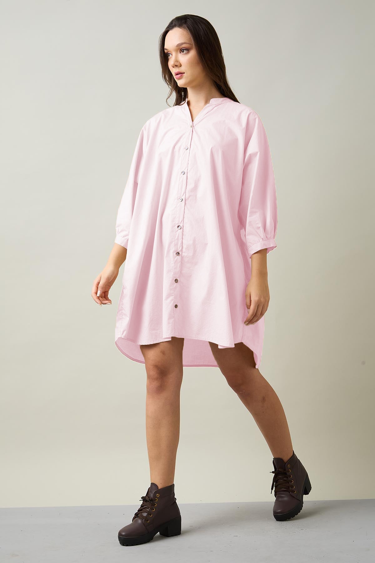 Buy Pink Relaxed Shirt Style Dress for Women by SNEHA B Designer online available at scrollnshops