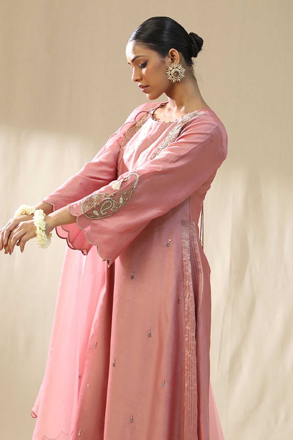 Pink Resham A-Line Kurta Set